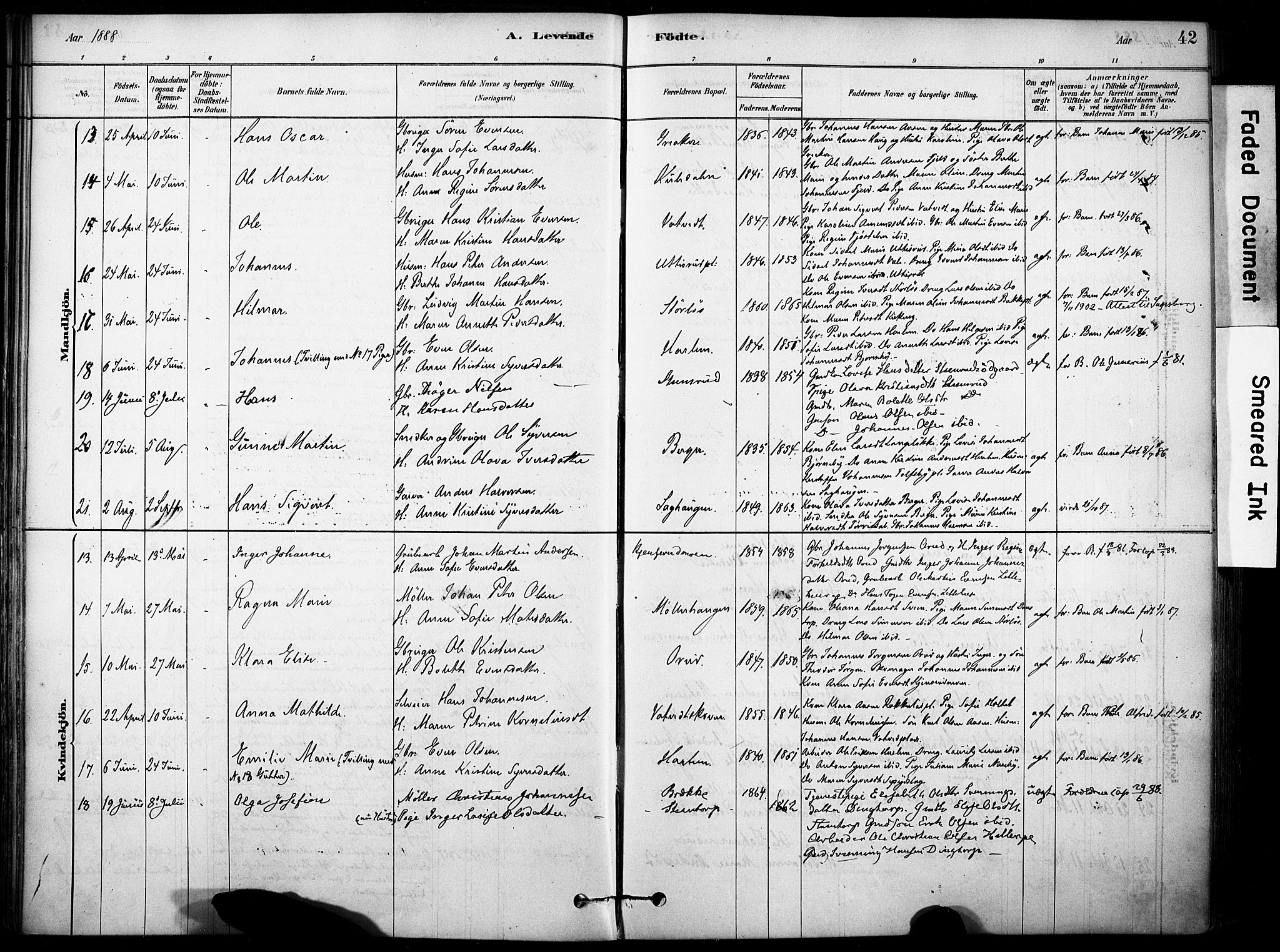 Rakkestad prestekontor Kirkebøker, AV/SAO-A-2008/F/Fb/L0001: Parish register (official) no. II 1, 1878-1899, p. 42