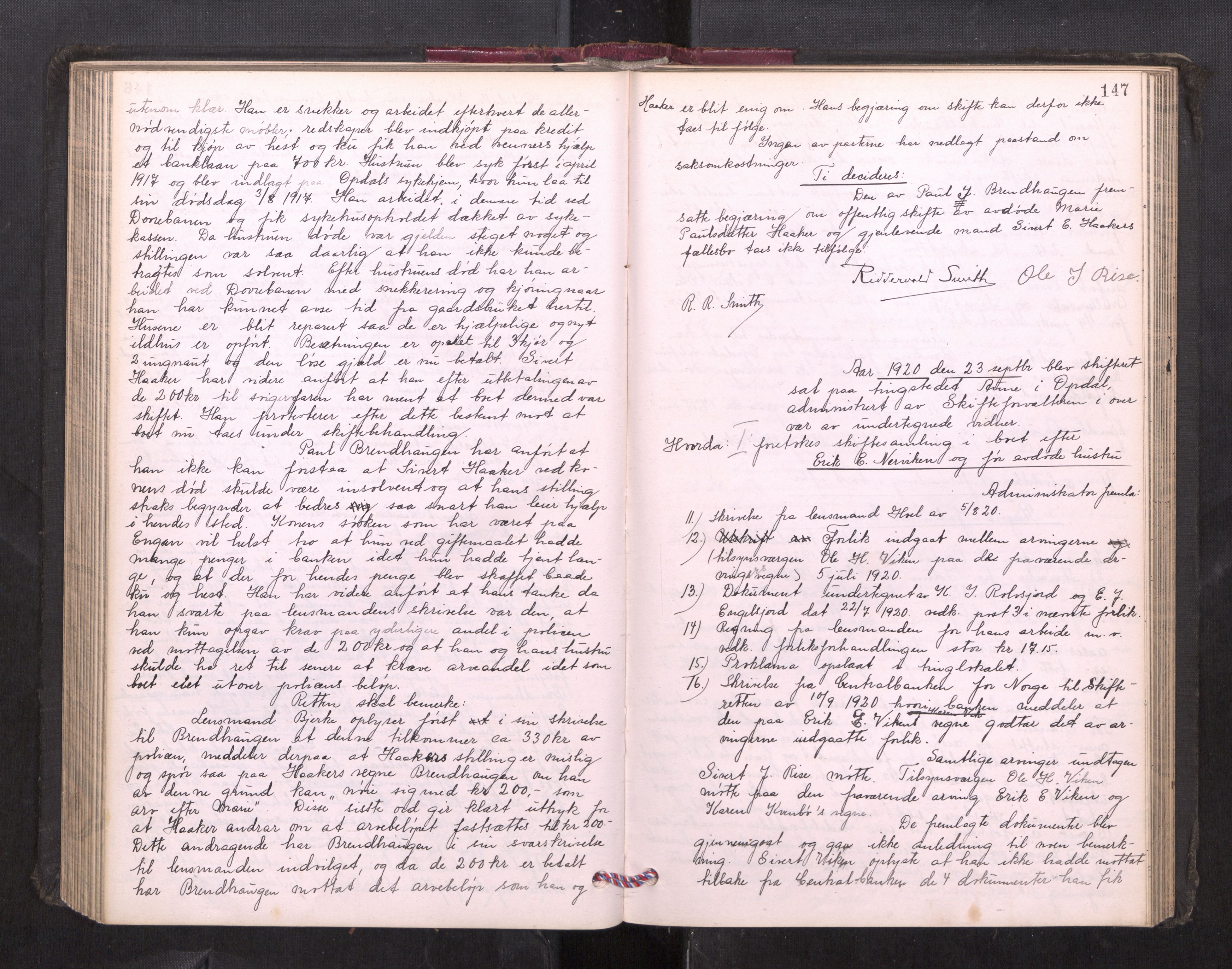 Orkdal sorenskriveri, AV/SAT-A-4169/1/3/3B/L0013: Skiftebehandlingsprotokoll, 1914-1925, p. 146b-147a