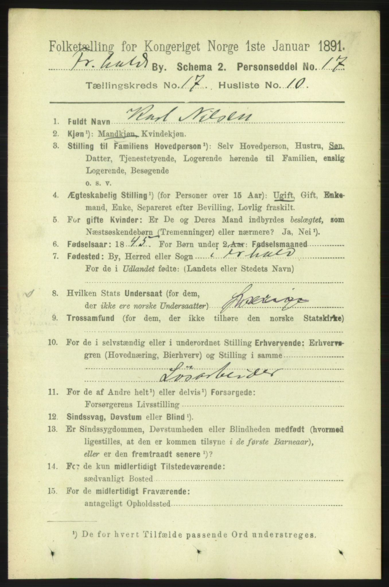 RA, 1891 census for 0101 Fredrikshald, 1891, p. 11012