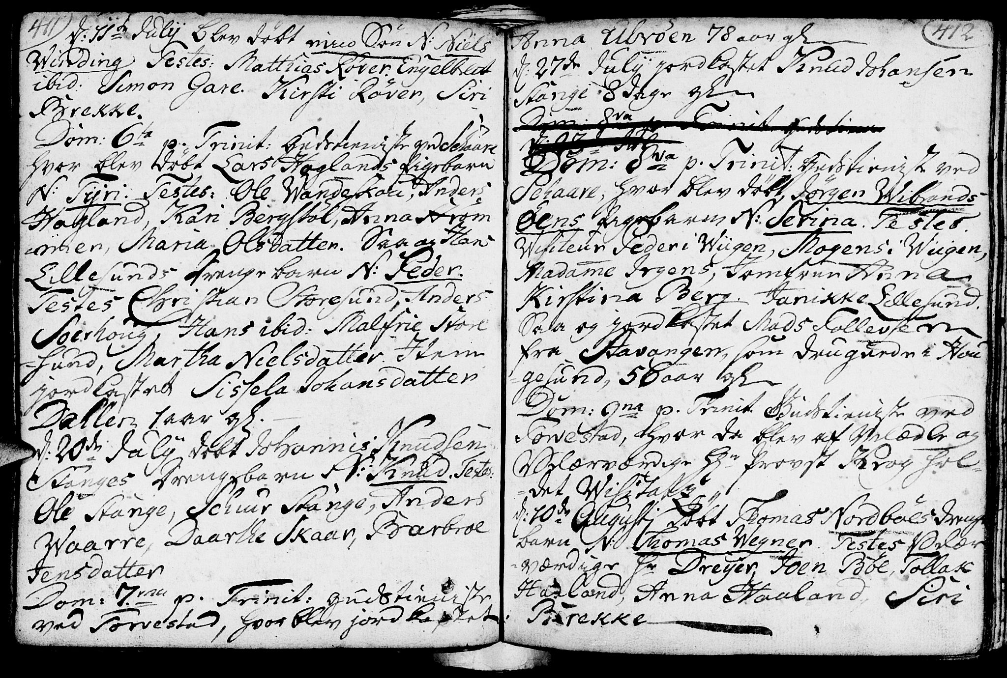 Torvastad sokneprestkontor, SAST/A -101857/H/Ha/Haa/L0001: Parish register (official) no. A 1, 1753-1800, p. 411-412