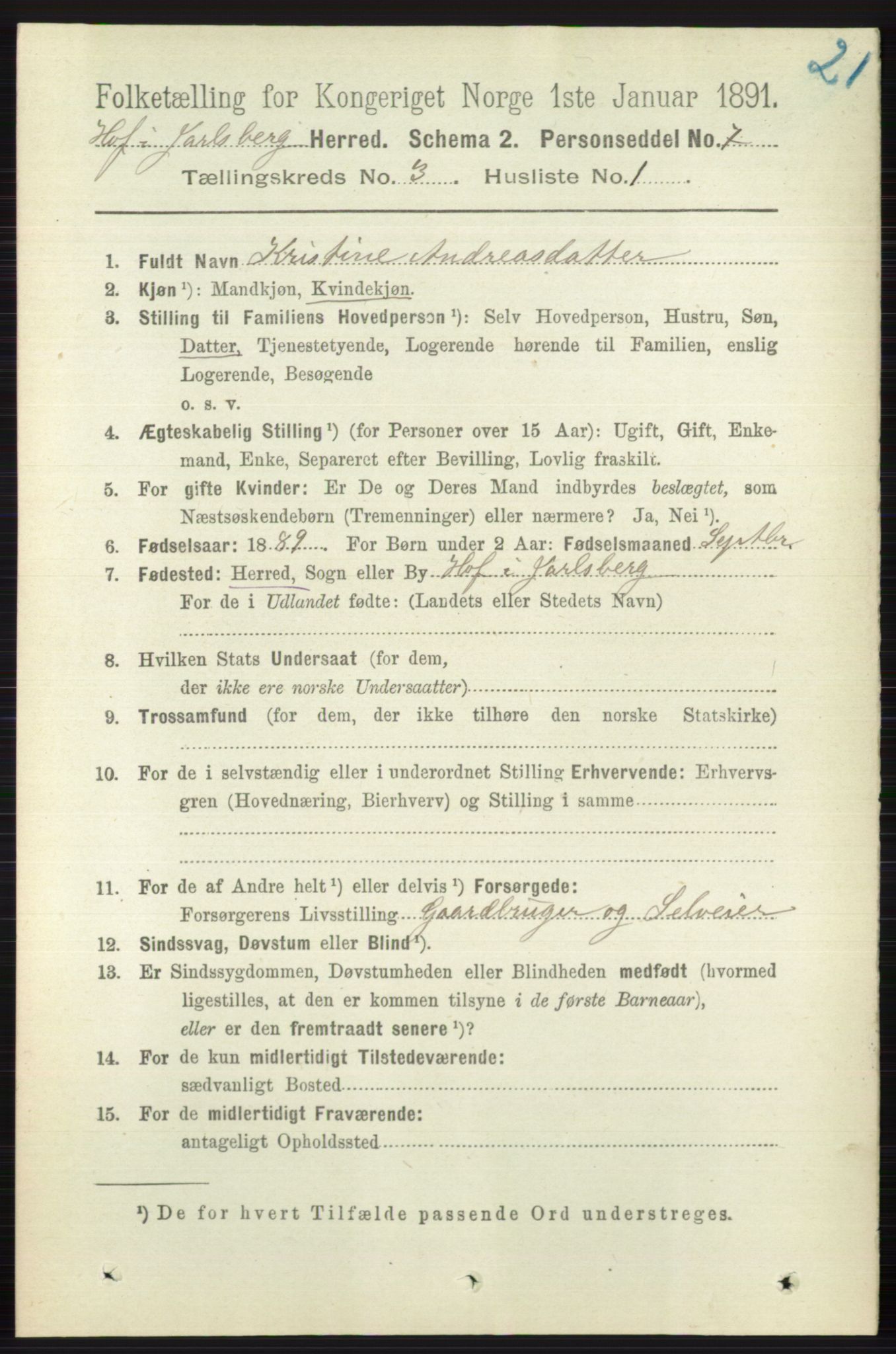 RA, 1891 census for 0714 Hof, 1891, p. 887