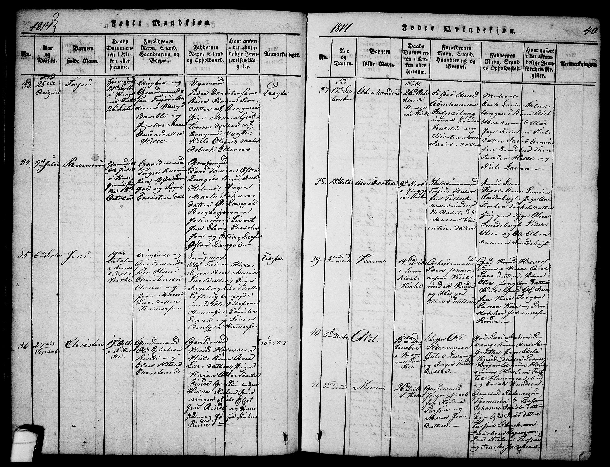 Sannidal kirkebøker, AV/SAKO-A-296/F/Fa/L0004: Parish register (official) no. 4, 1814-1829, p. 40