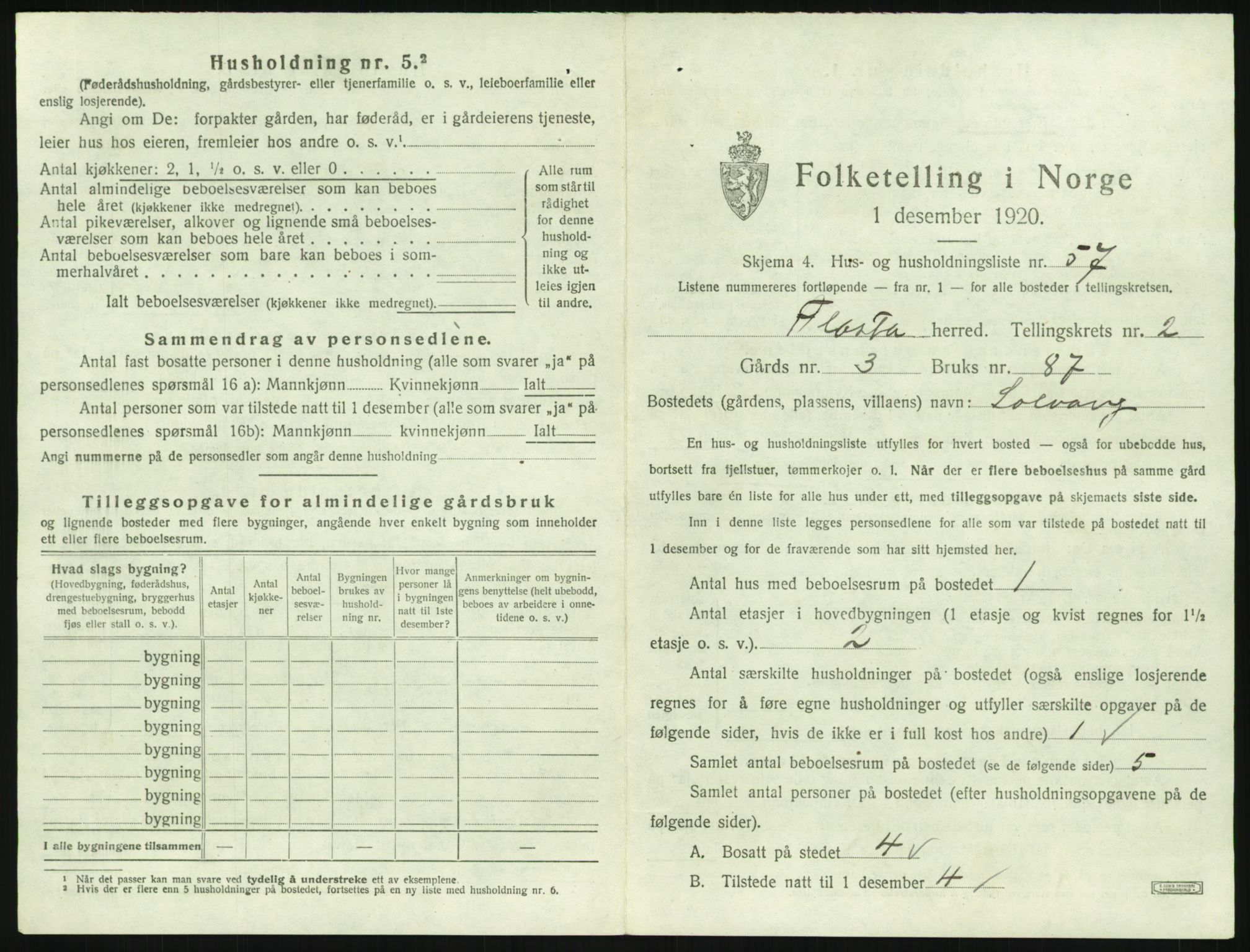 SAK, 1920 census for Flosta, 1920, p. 222