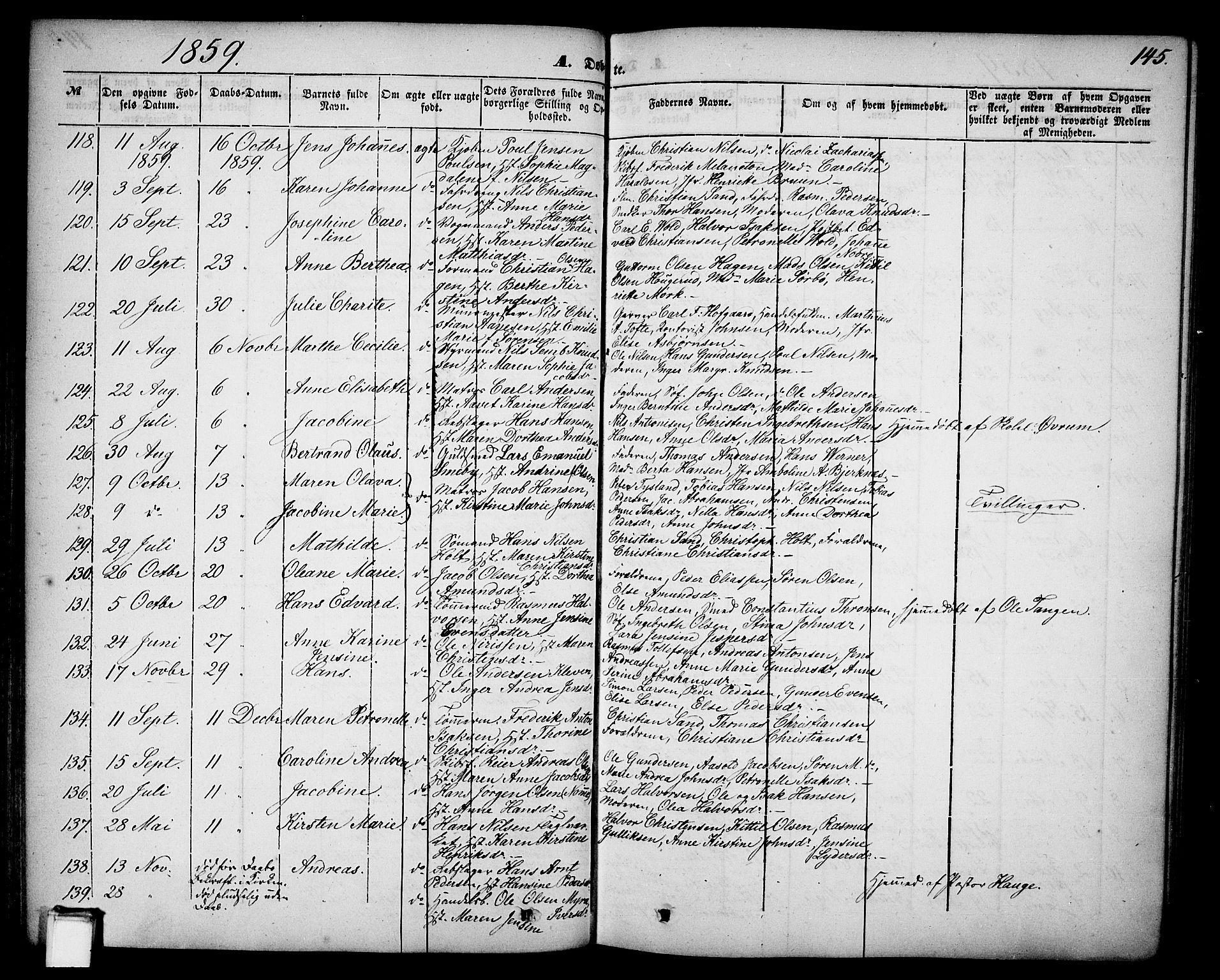 Skien kirkebøker, AV/SAKO-A-302/G/Ga/L0004: Parish register (copy) no. 4, 1843-1867, p. 145