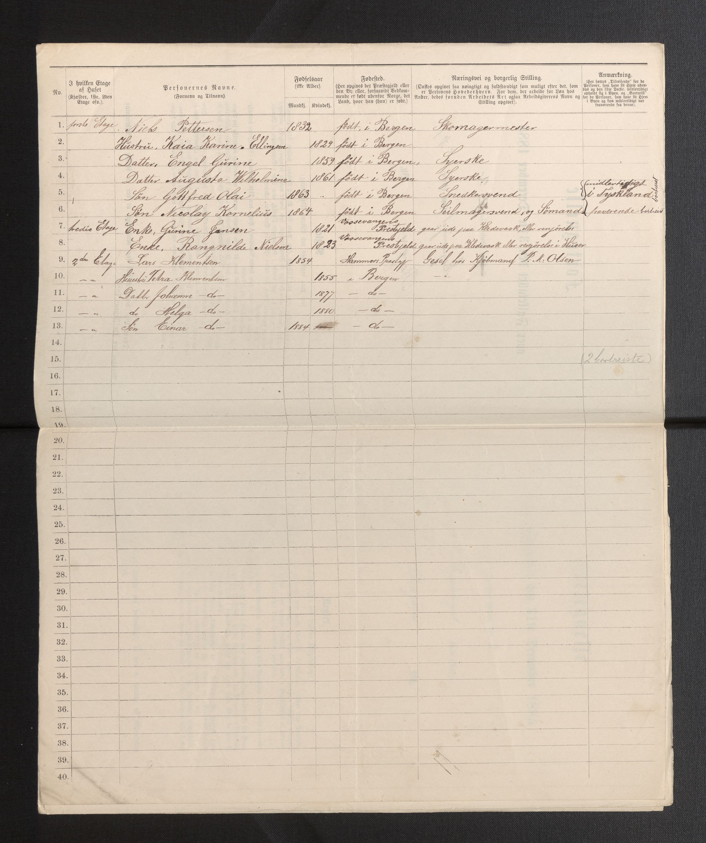 SAB, 1885 census for 1301 Bergen, 1885, p. 1161