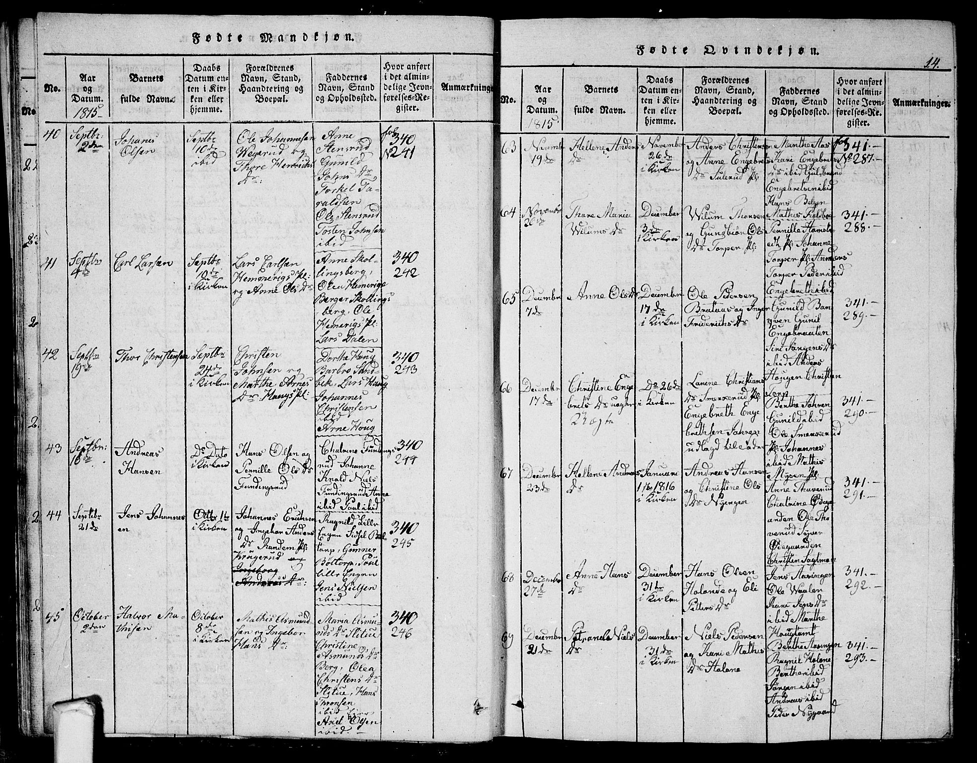 Eidsberg prestekontor Kirkebøker, AV/SAO-A-10905/G/Ga/L0001: Parish register (copy) no. I 1, 1814-1831, p. 14