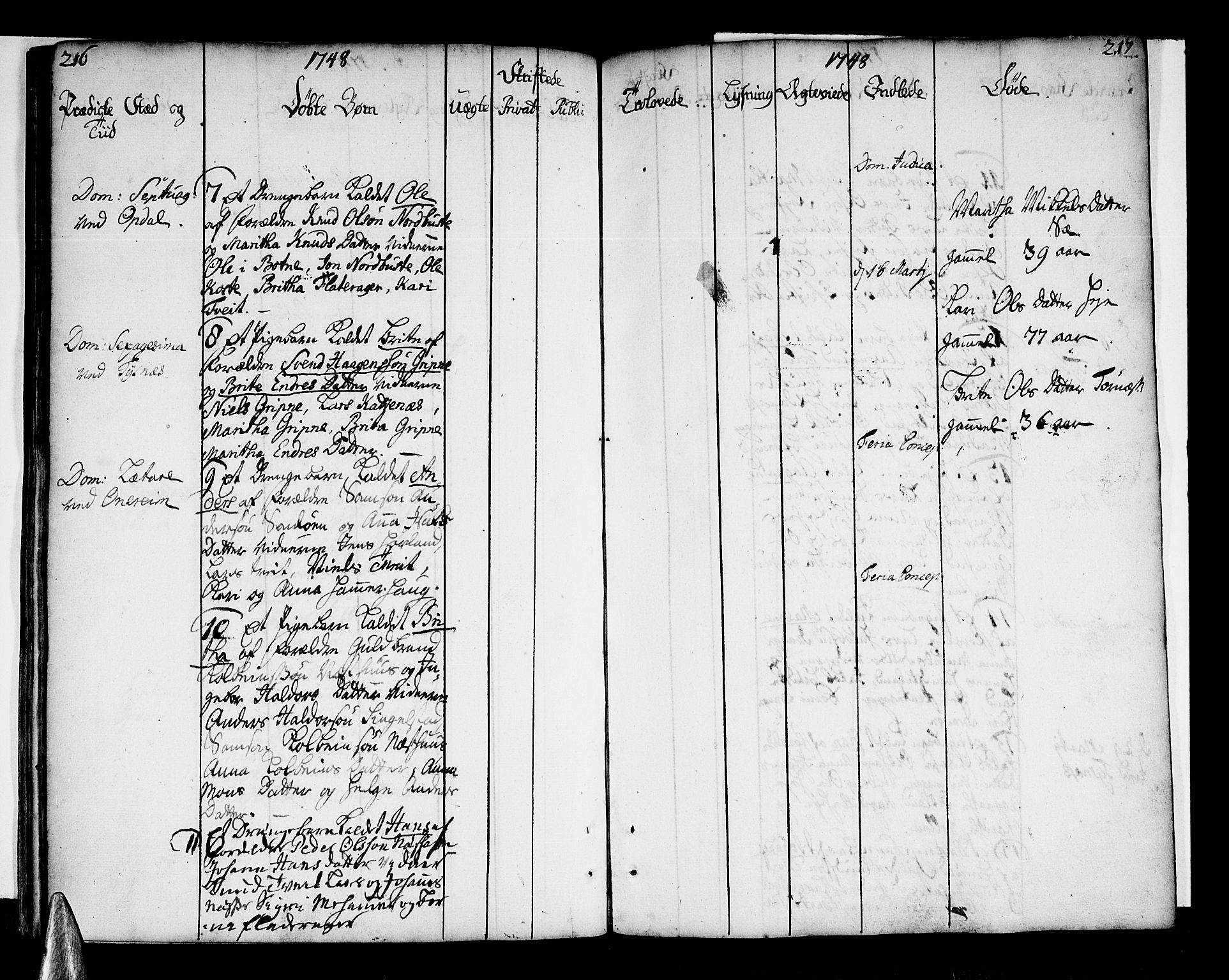 Tysnes sokneprestembete, SAB/A-78601/H/Haa: Parish register (official) no. A 3, 1740-1749, p. 216-217