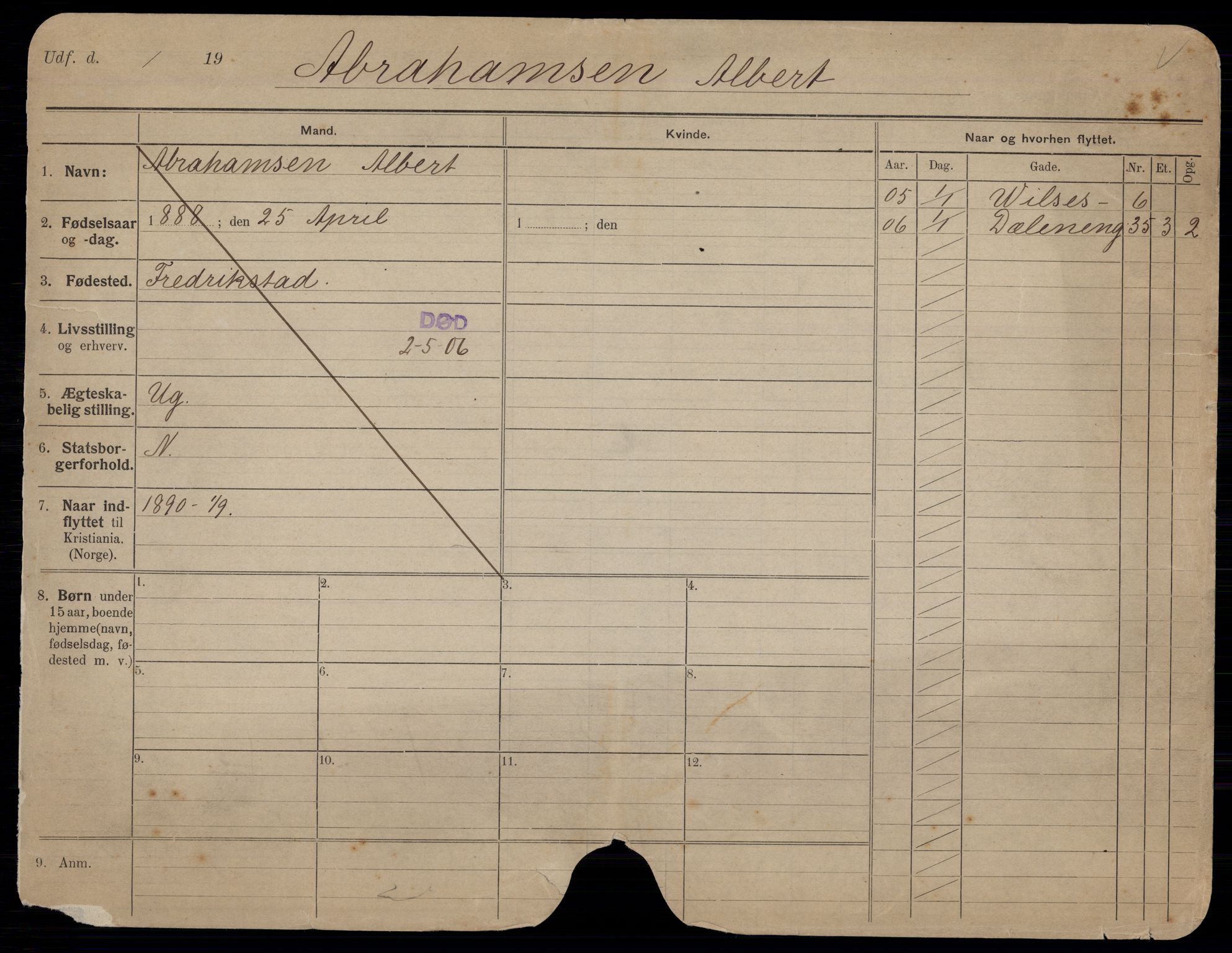 Oslo folkeregister, Registerkort, AV/SAO-A-11715/G/Gb/L0001: Menn, 1906