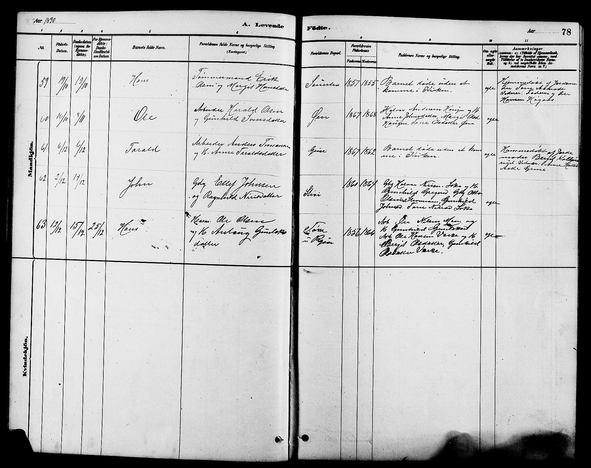Heddal kirkebøker, SAKO/A-268/G/Ga/L0002: Parish register (copy) no. I 2, 1879-1908, p. 78