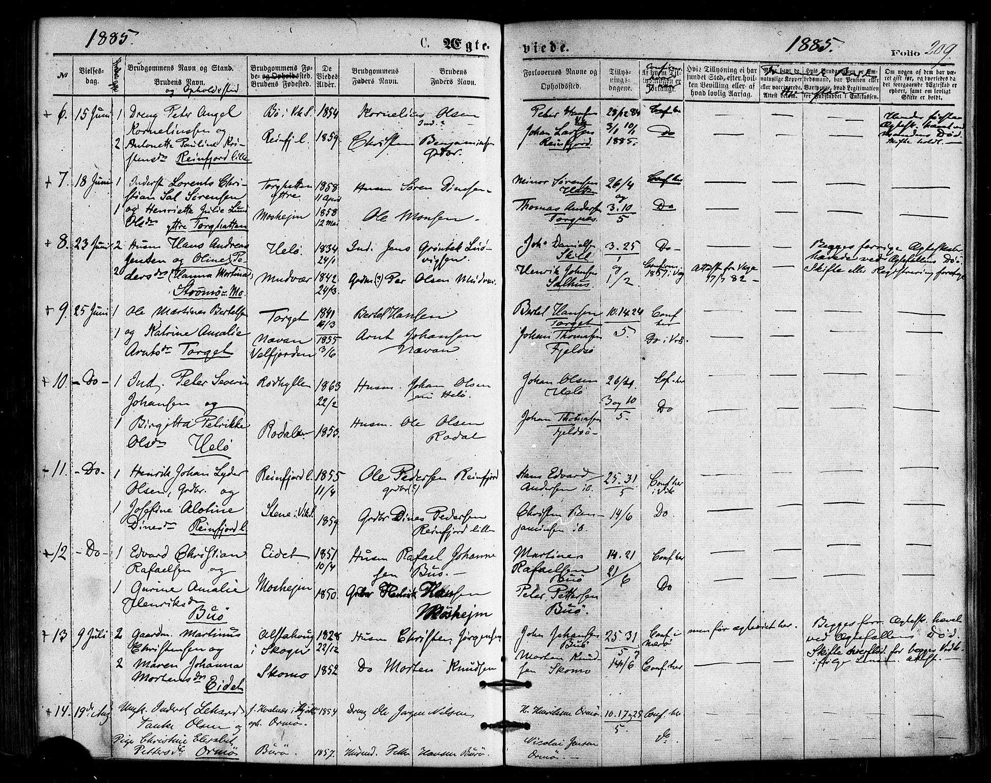 Ministerialprotokoller, klokkerbøker og fødselsregistre - Nordland, SAT/A-1459/813/L0199: Parish register (official) no. 813A09, 1875-1885, p. 209
