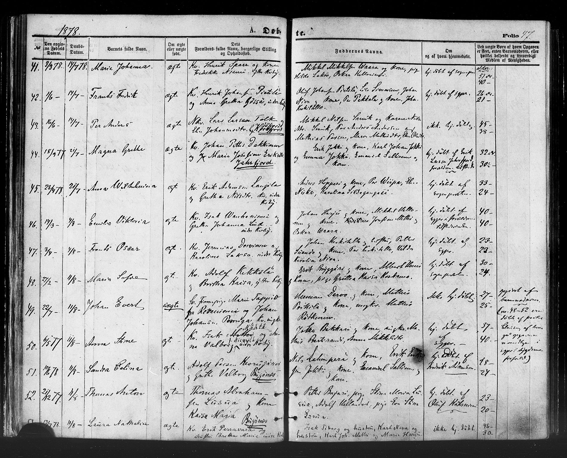 Vadsø sokneprestkontor, AV/SATØ-S-1325/H/Ha/L0005kirke: Parish register (official) no. 5, 1873-1884, p. 47