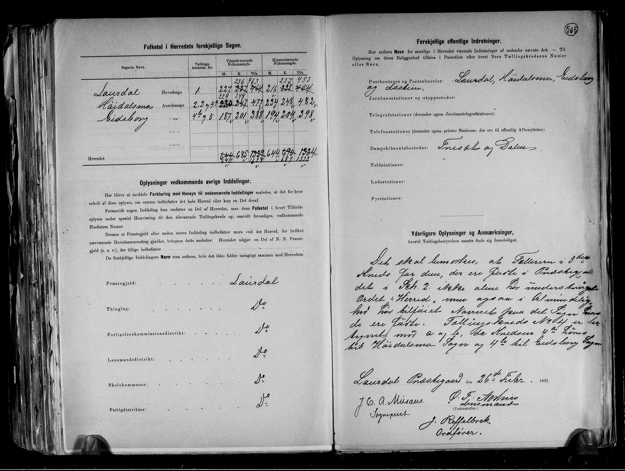 RA, 1891 census for 0833 Lårdal, 1891, p. 3