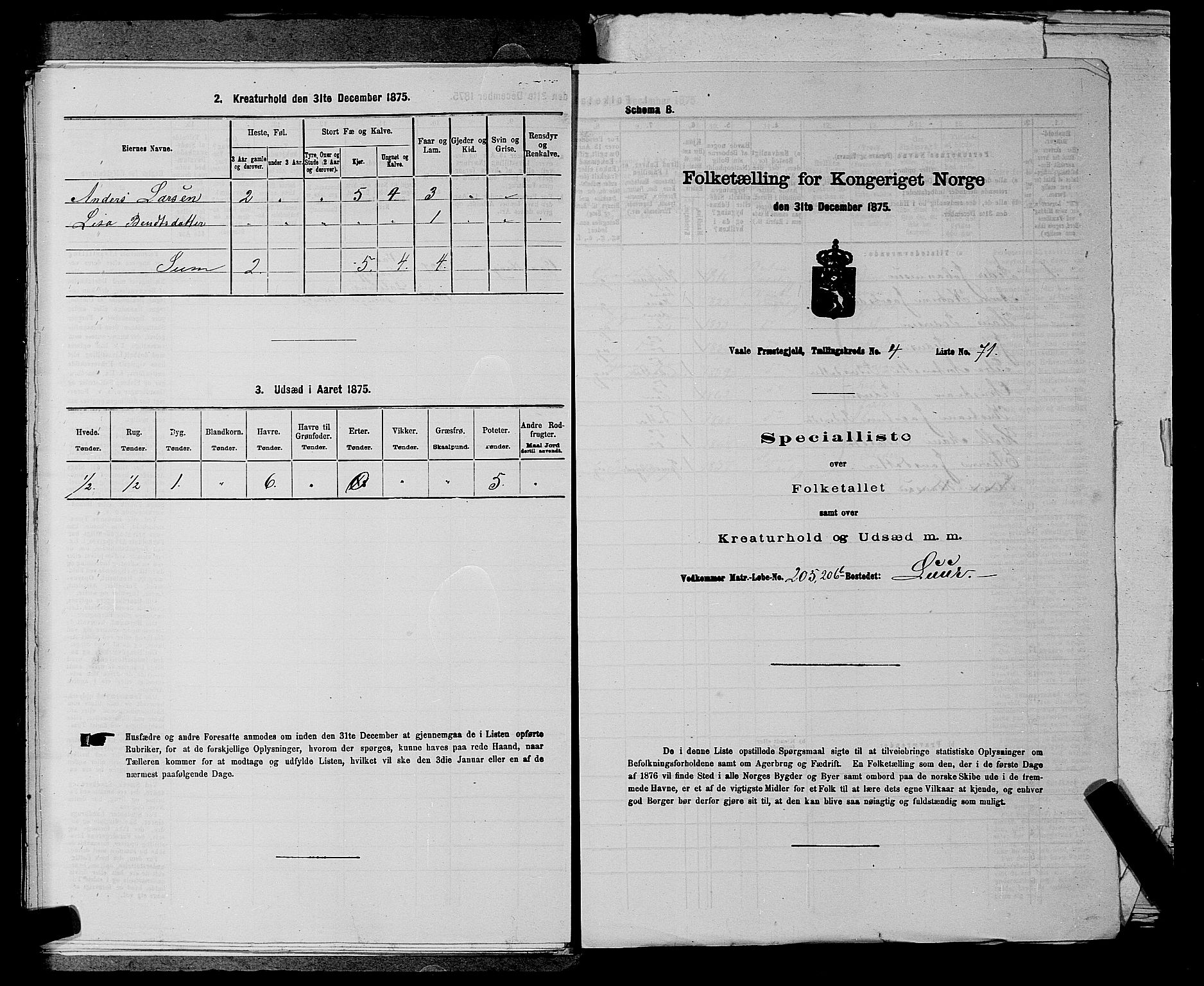 SAKO, 1875 census for 0716P Våle, 1875, p. 663