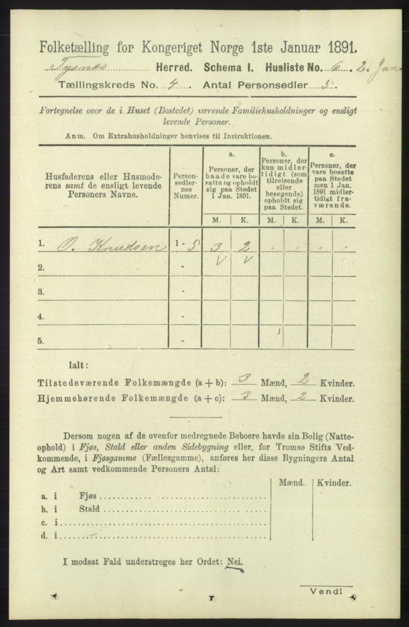 RA, 1891 census for 1223 Tysnes, 1891, p. 1485