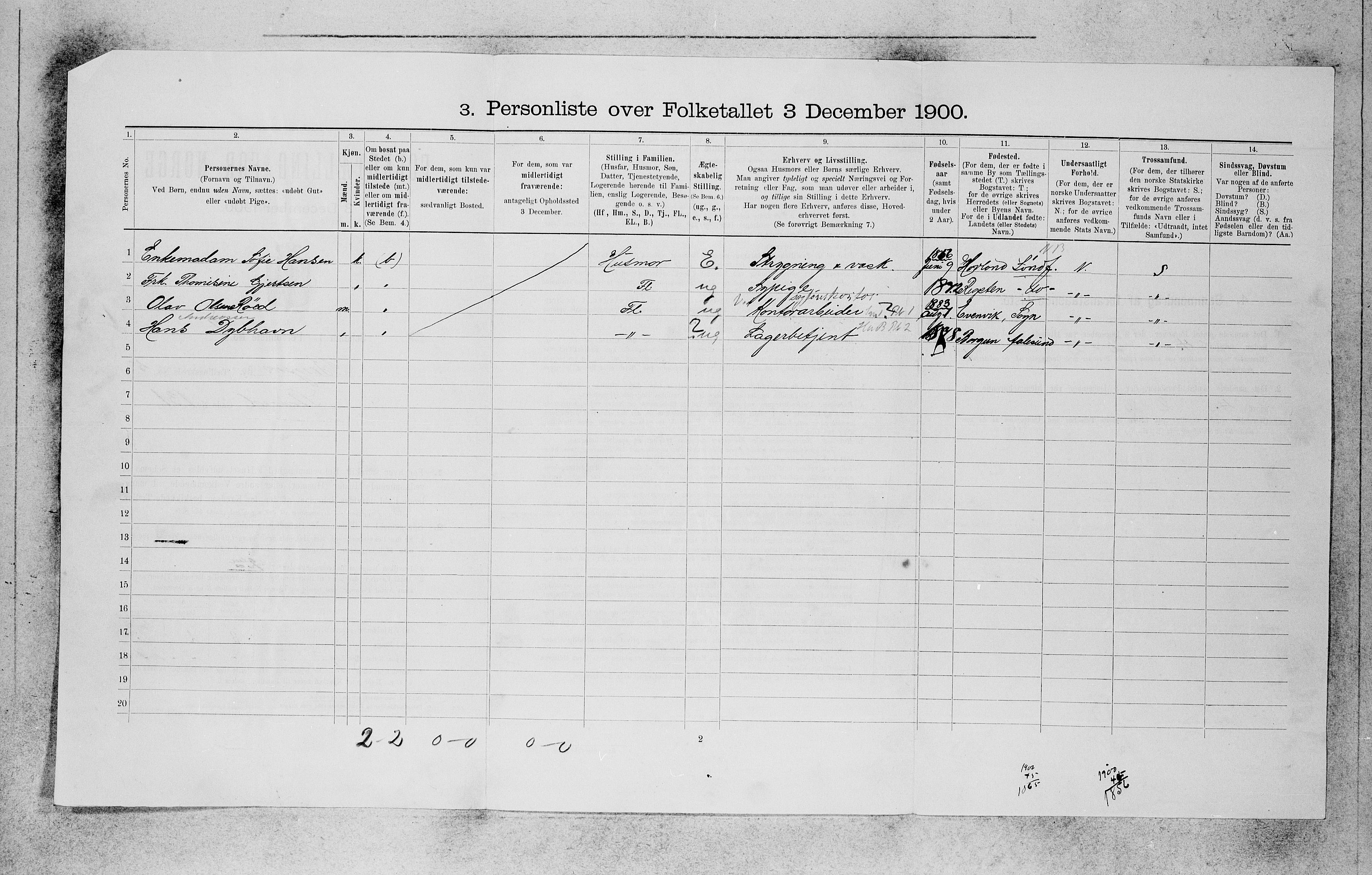 SAB, 1900 census for Bergen, 1900, p. 1025