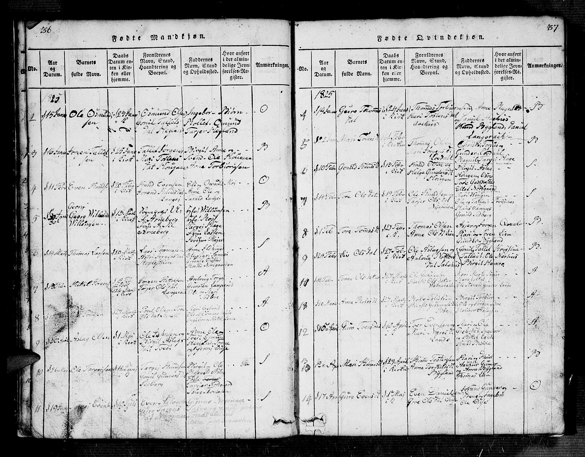 Bygland sokneprestkontor, SAK/1111-0006/F/Fb/Fbb/L0001: Parish register (copy) no. B 1, 1816-1843, p. 36-37