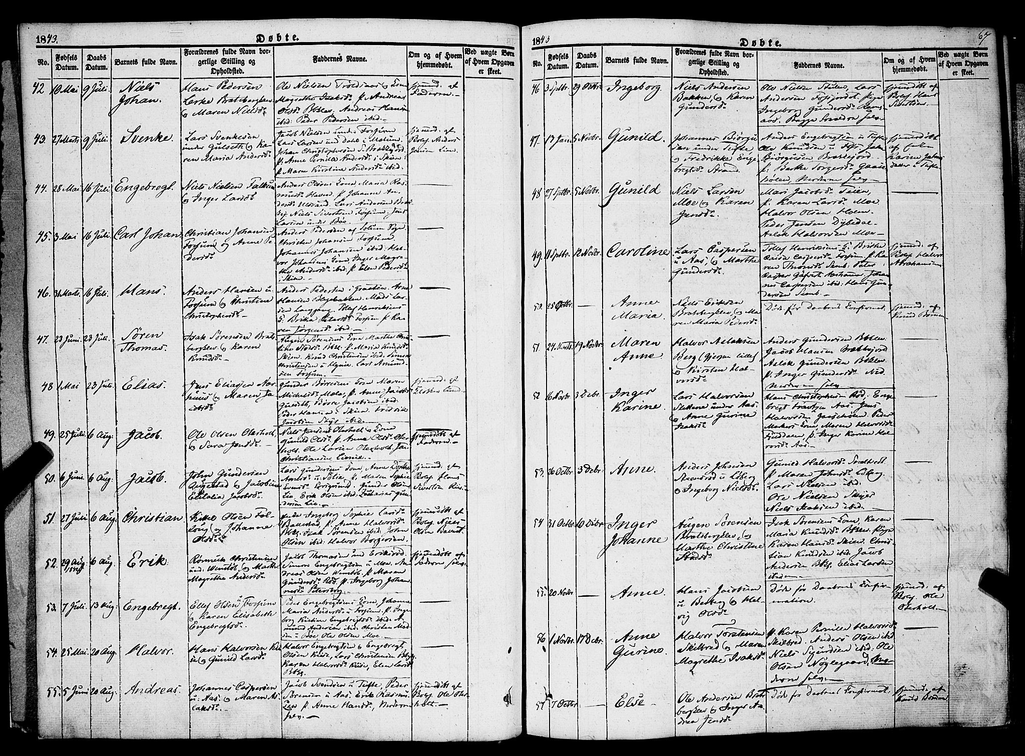 Gjerpen kirkebøker, AV/SAKO-A-265/F/Fa/L0007a: Parish register (official) no. I 7A, 1834-1857, p. 67