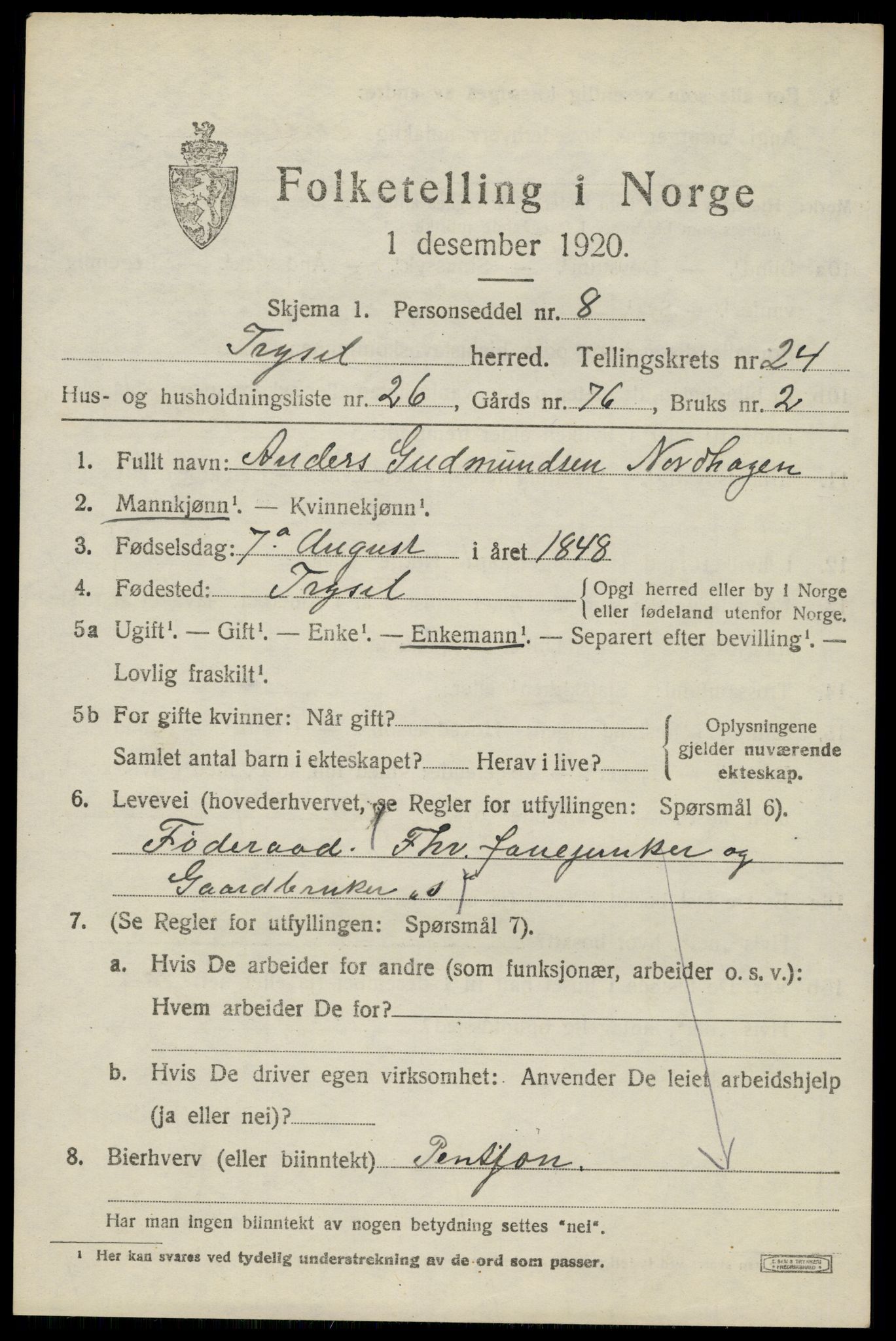 SAH, 1920 census for Trysil, 1920, p. 15539