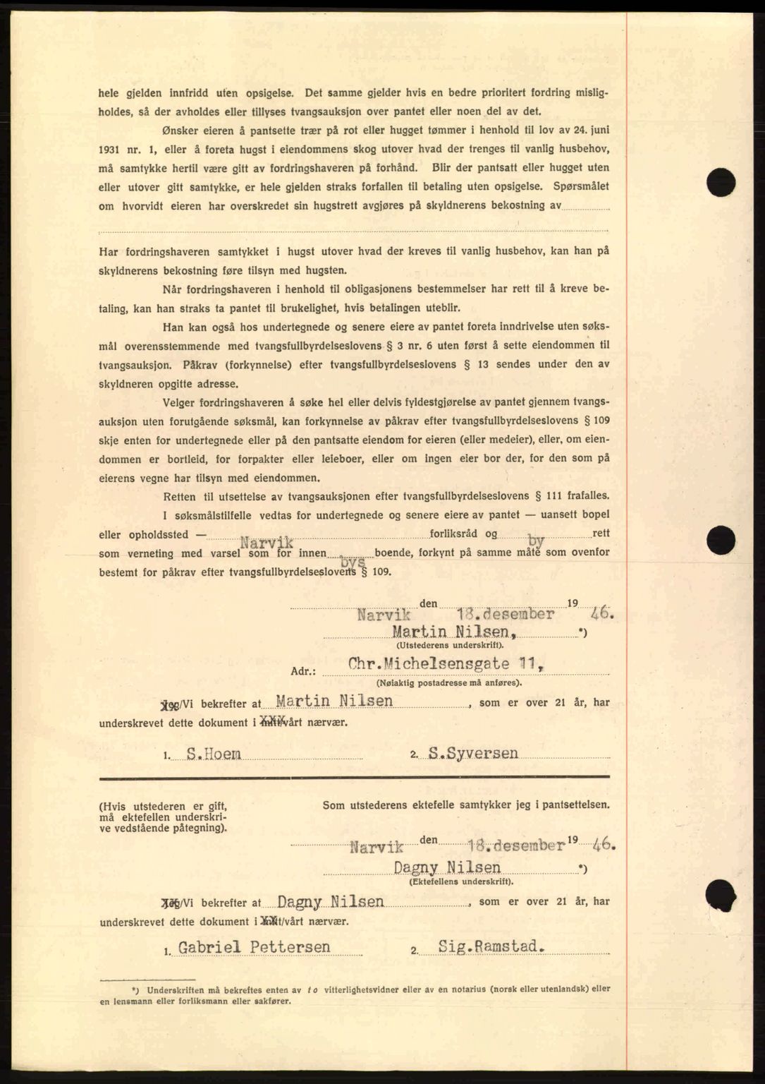 Narvik sorenskriveri, AV/SAT-A-0002/1/2/2C/2Ca: Mortgage book no. A21, 1946-1947, Diary no: : 699/1946