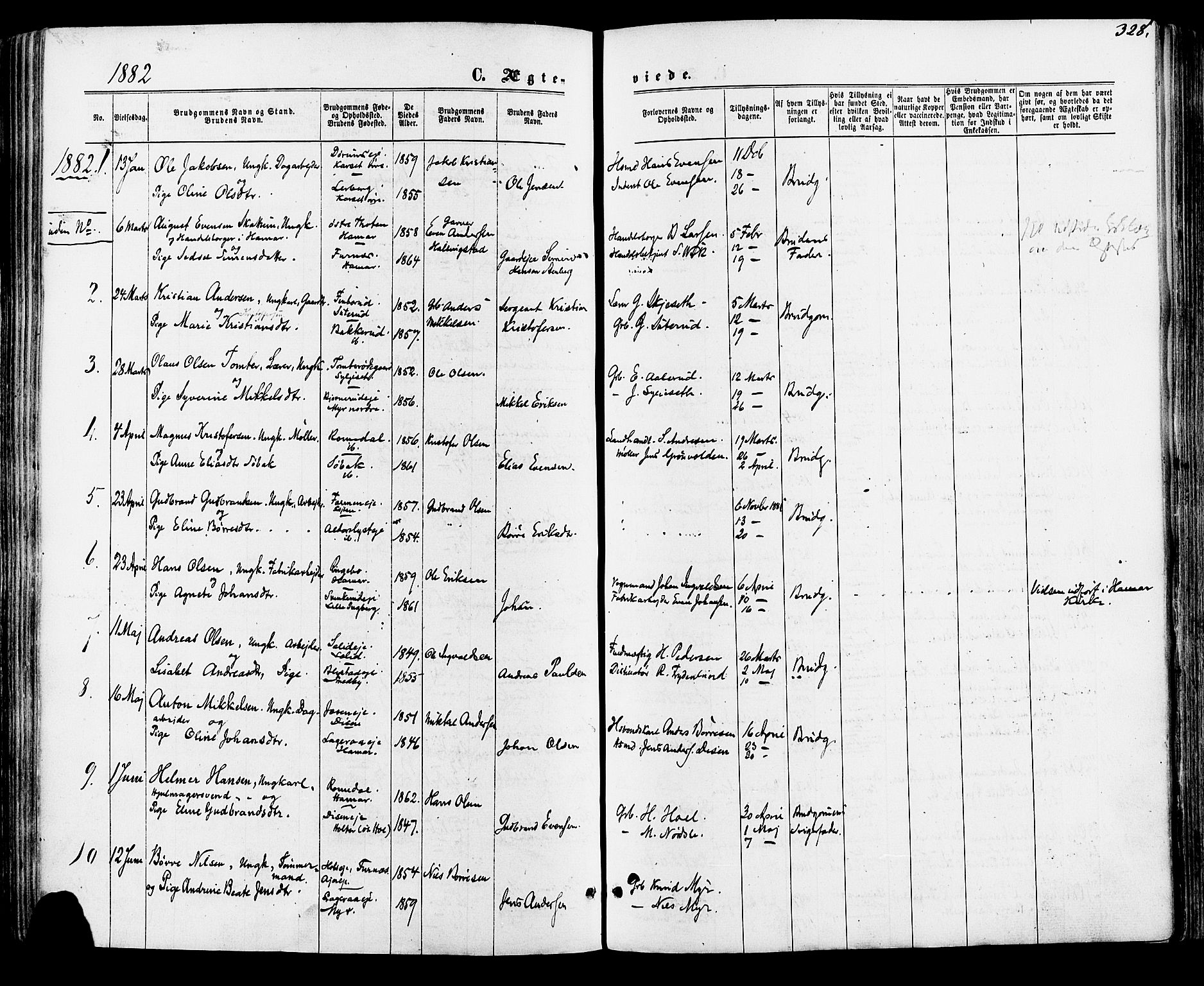 Vang prestekontor, Hedmark, AV/SAH-PREST-008/H/Ha/Haa/L0015: Parish register (official) no. 15, 1871-1885, p. 328