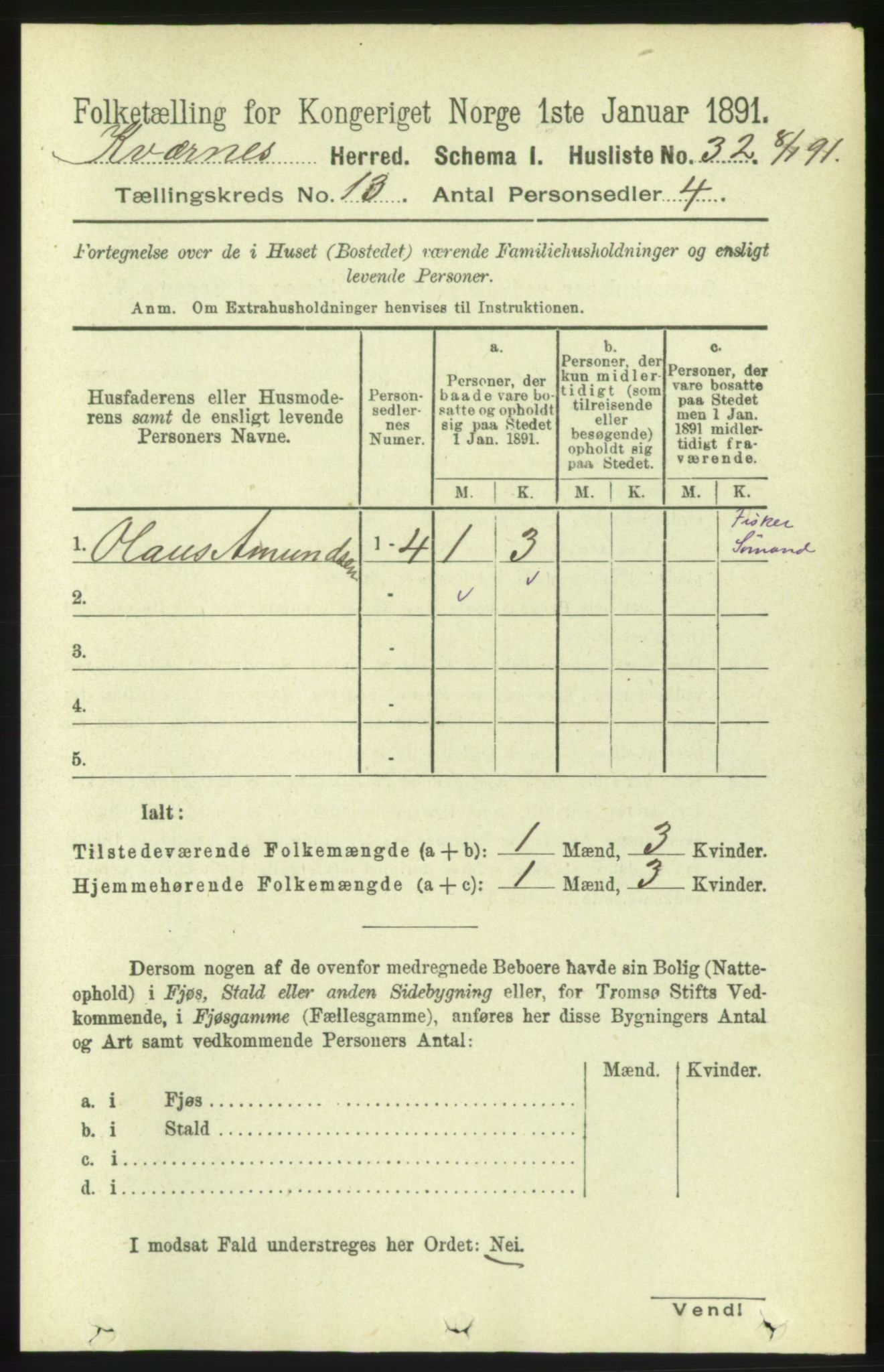 RA, 1891 census for 1553 Kvernes, 1891, p. 5416