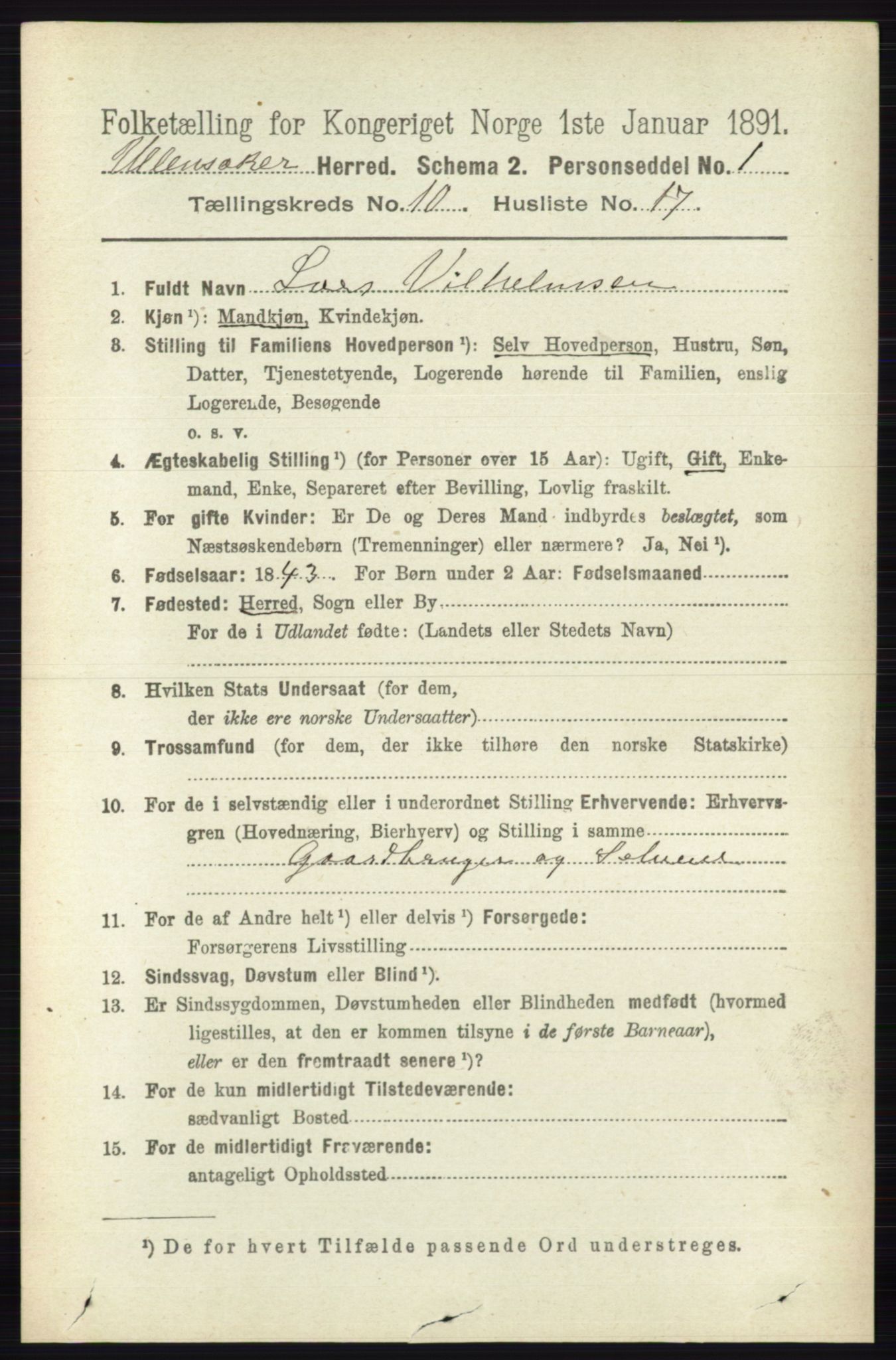 RA, 1891 census for 0235 Ullensaker, 1891, p. 4616