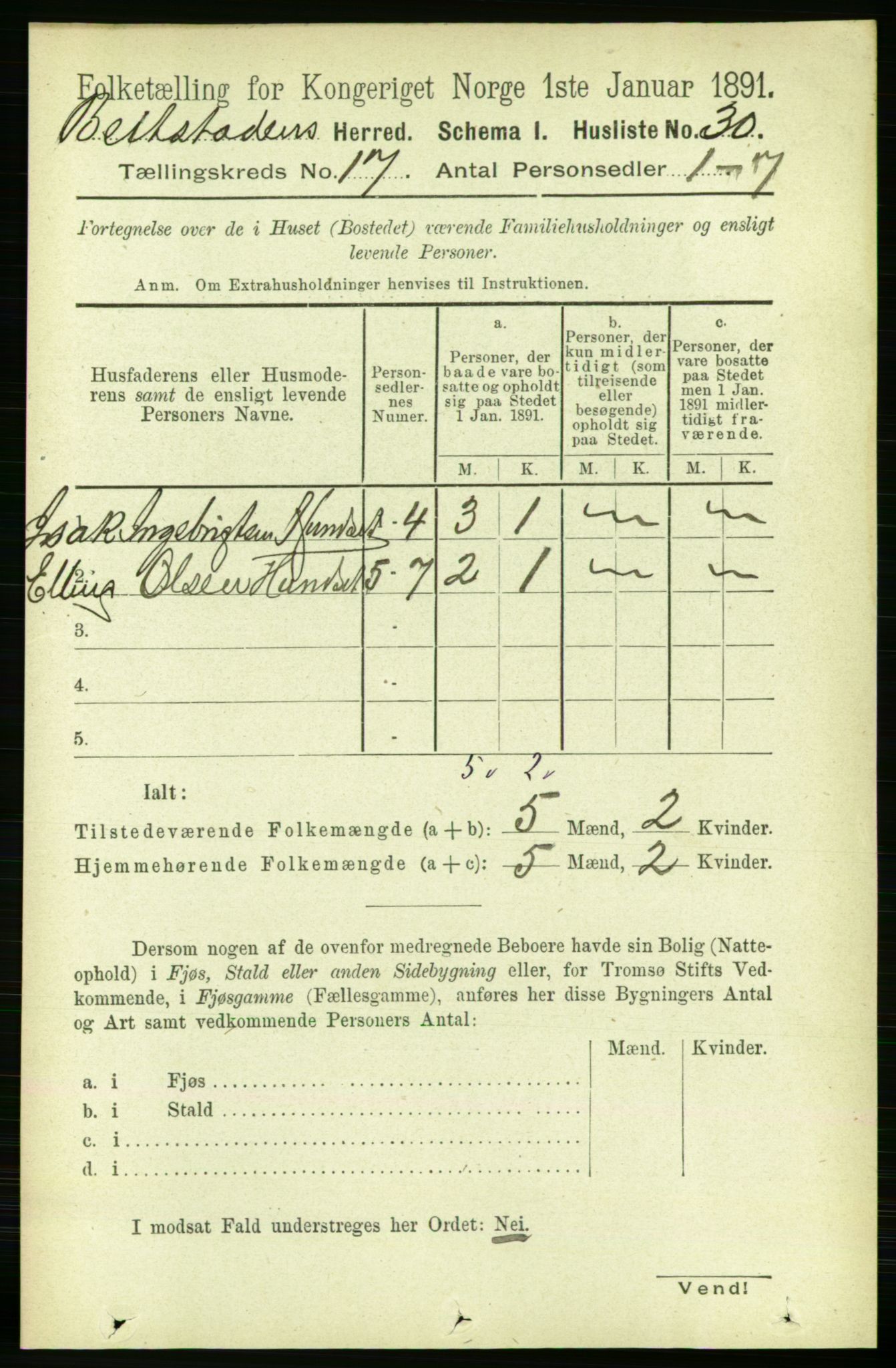 RA, 1891 census for 1727 Beitstad, 1891, p. 4352