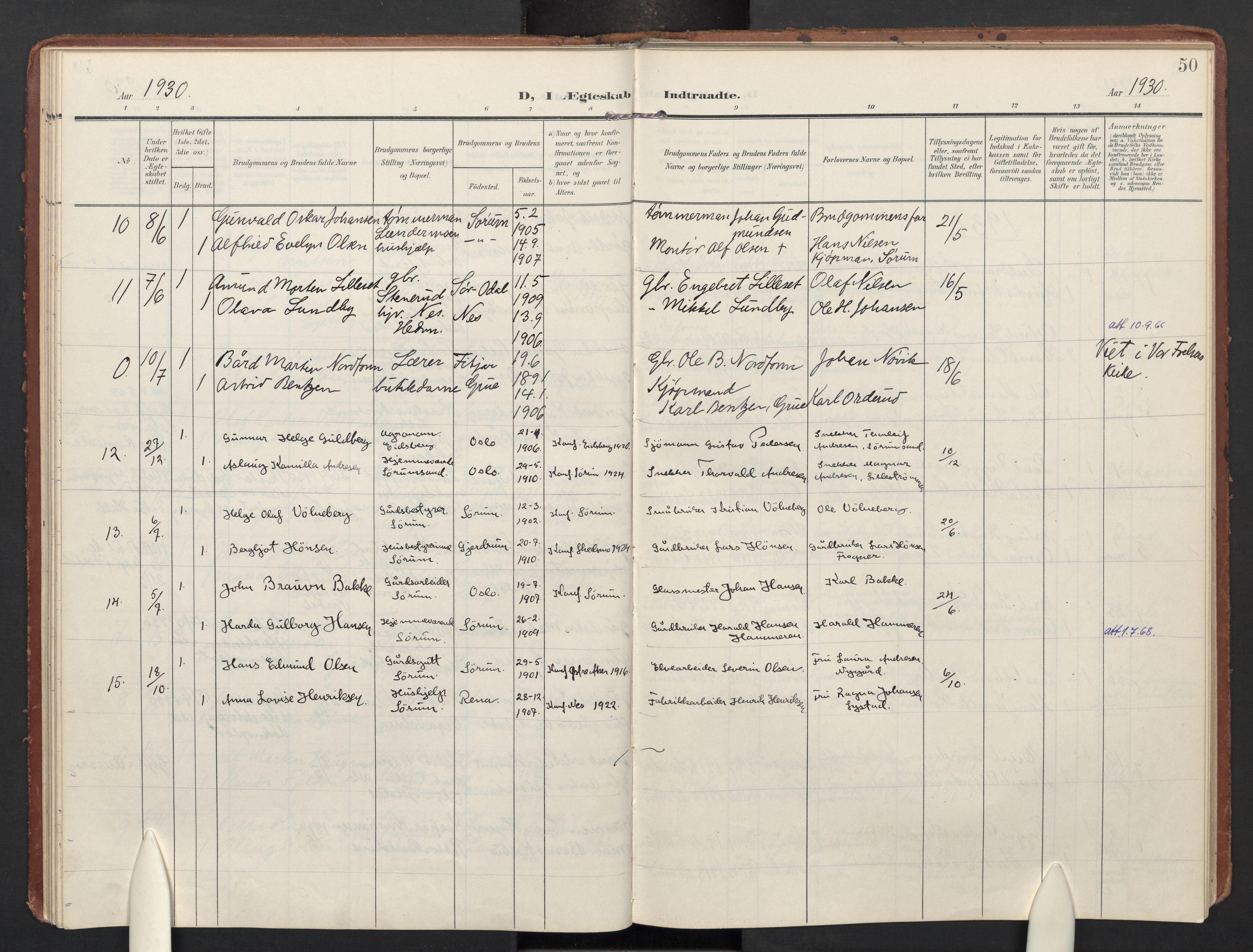 Sørum prestekontor Kirkebøker, AV/SAO-A-10303/F/Fa/L0009: Parish register (official) no. I 9, 1905-1931, p. 50