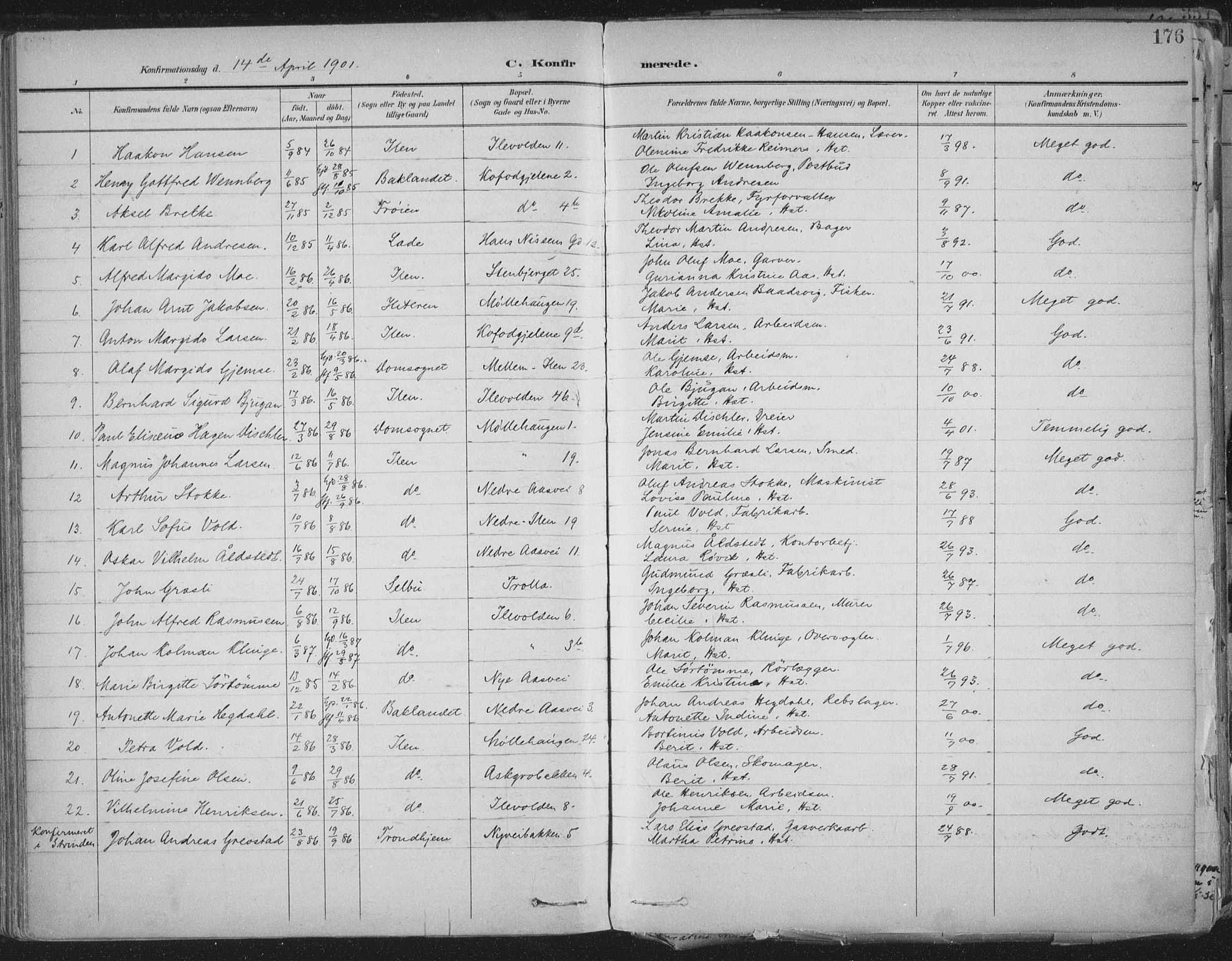 Ministerialprotokoller, klokkerbøker og fødselsregistre - Sør-Trøndelag, SAT/A-1456/603/L0167: Parish register (official) no. 603A06, 1896-1932, p. 176