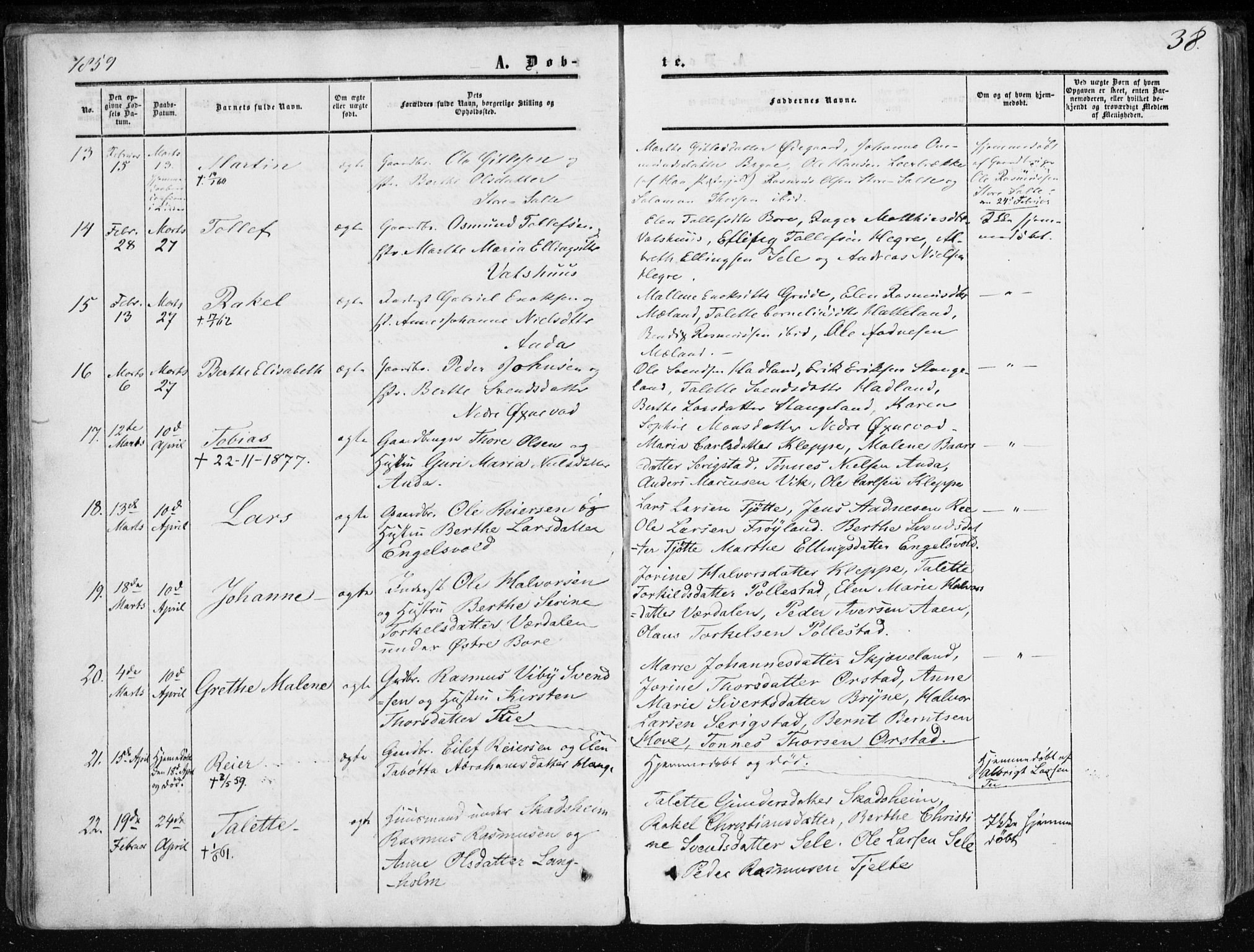 Klepp sokneprestkontor, AV/SAST-A-101803/001/3/30BA/L0005: Parish register (official) no. A 5, 1853-1870, p. 38