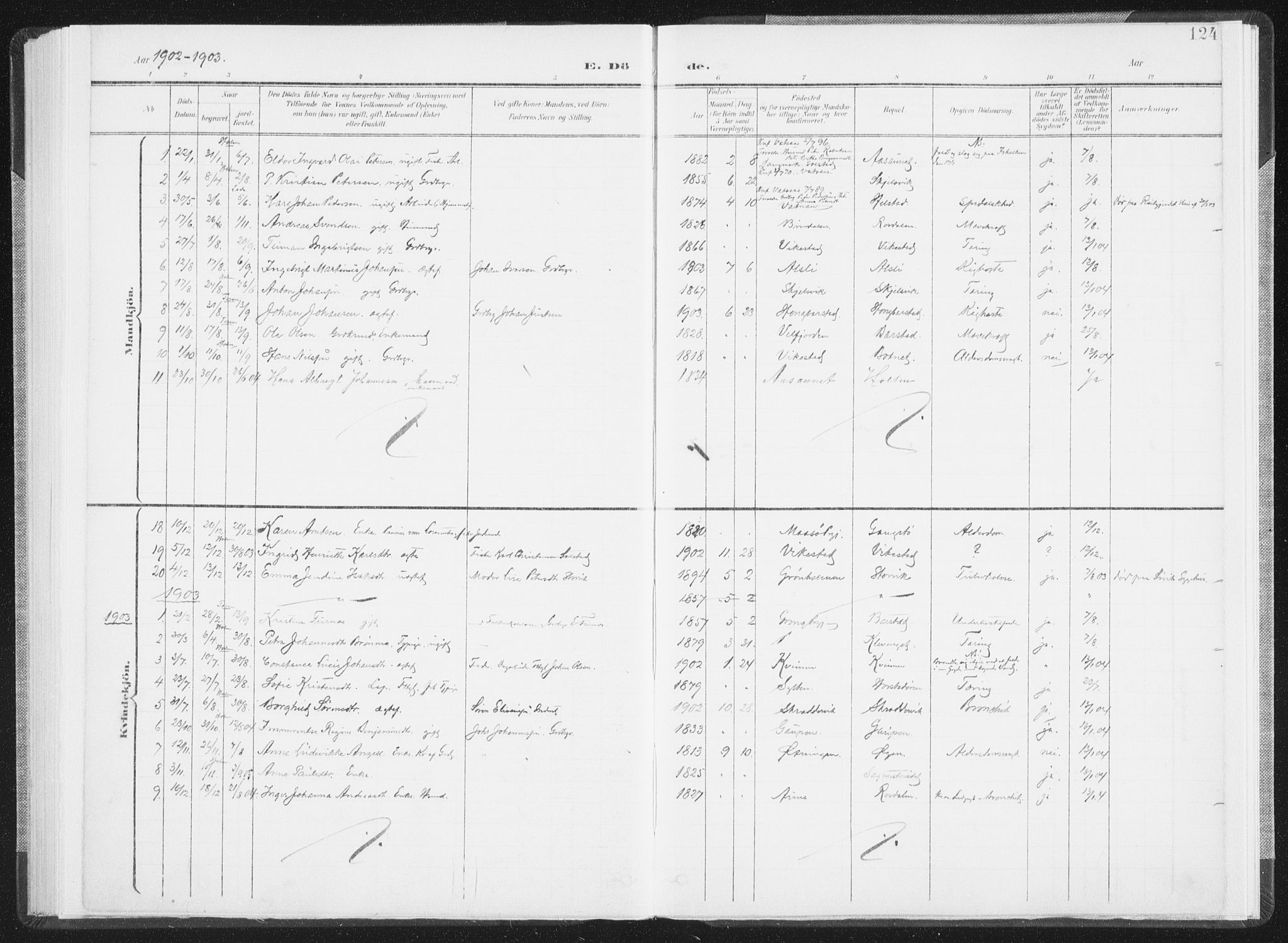 Ministerialprotokoller, klokkerbøker og fødselsregistre - Nordland, AV/SAT-A-1459/810/L0153: Parish register (official) no. 810A12, 1899-1914, p. 124