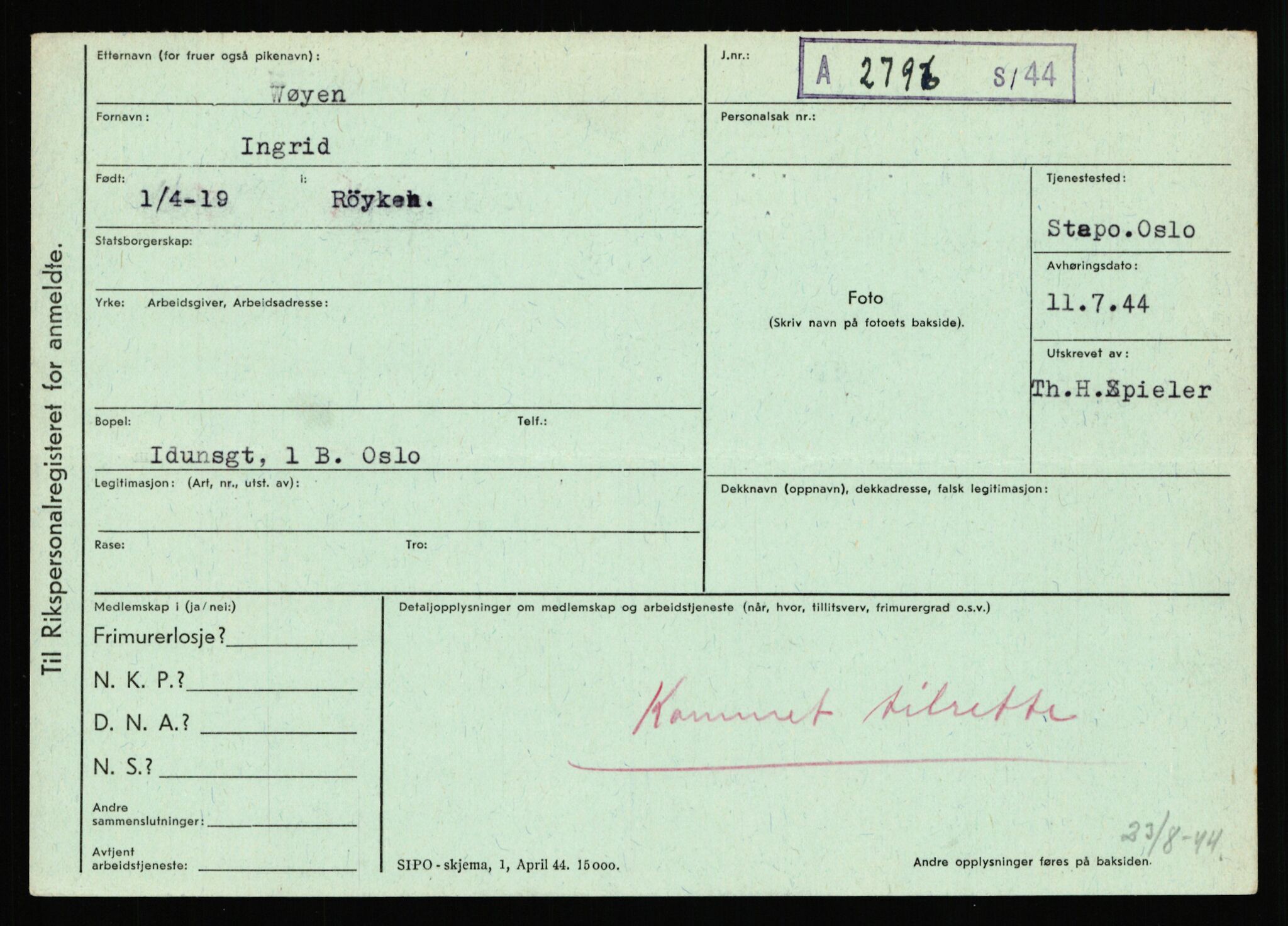 Statspolitiet - Hovedkontoret / Osloavdelingen, AV/RA-S-1329/C/Ca/L0016: Uberg - Øystese, 1943-1945, p. 3212