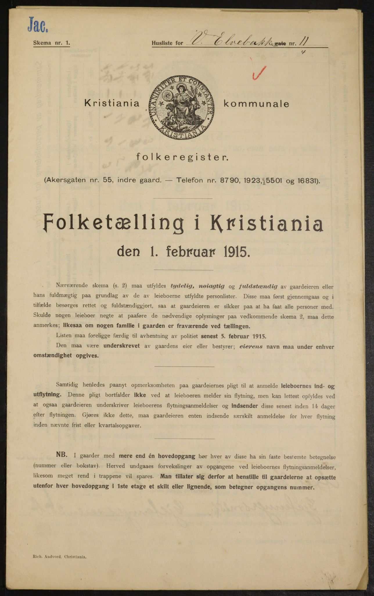 OBA, Municipal Census 1915 for Kristiania, 1915, p. 123086