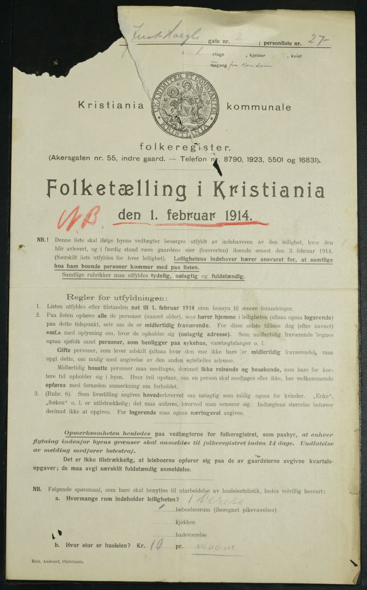 OBA, Municipal Census 1914 for Kristiania, 1914, p. 47653