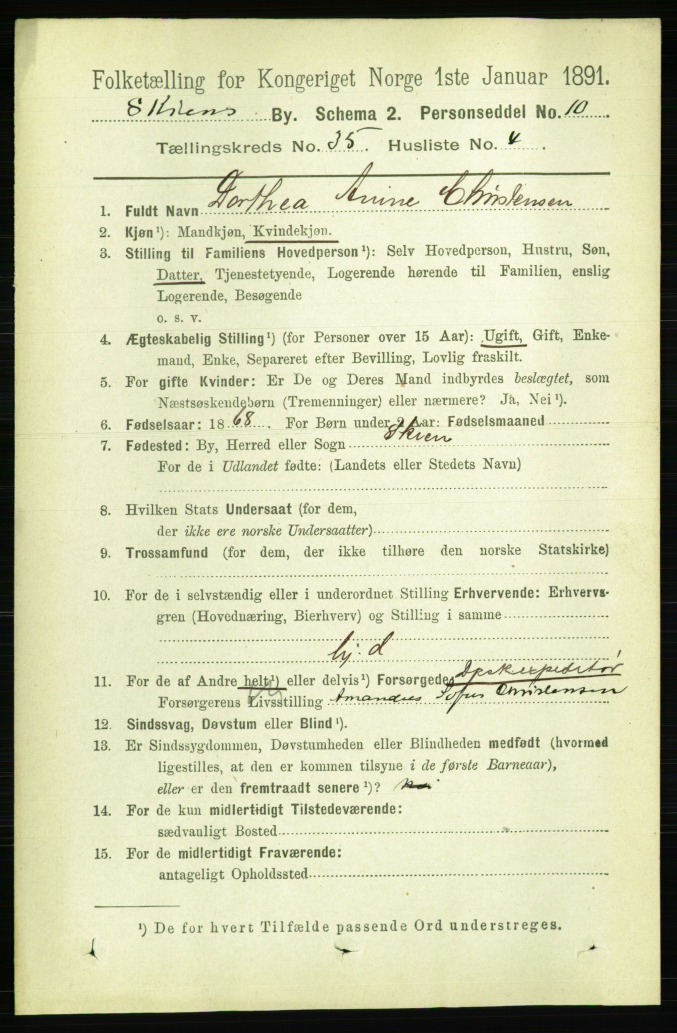 RA, 1891 census for 0806 Skien, 1891, p. 7862