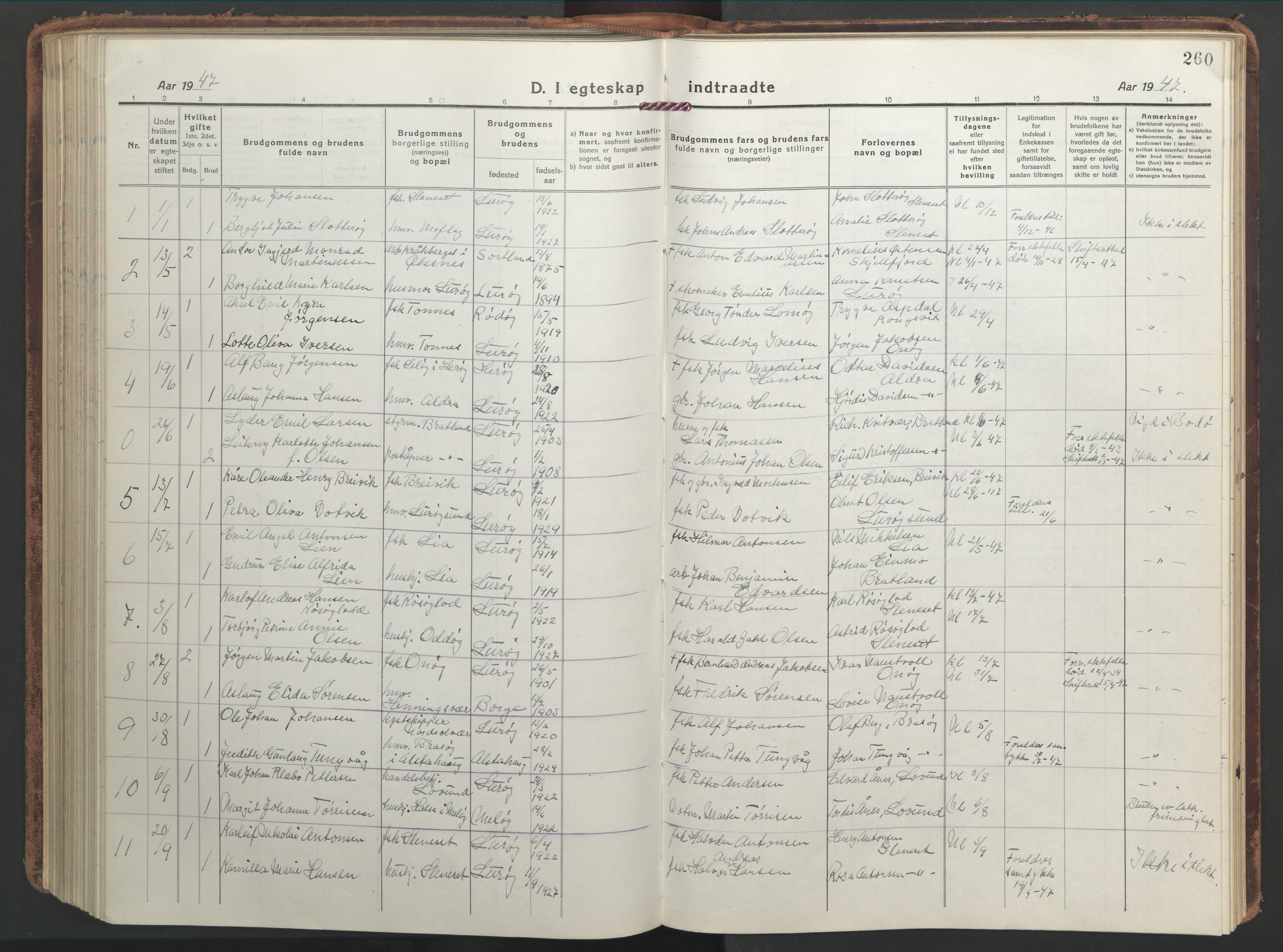 Ministerialprotokoller, klokkerbøker og fødselsregistre - Nordland, SAT/A-1459/839/L0574: Parish register (copy) no. 839C04, 1918-1950, p. 260