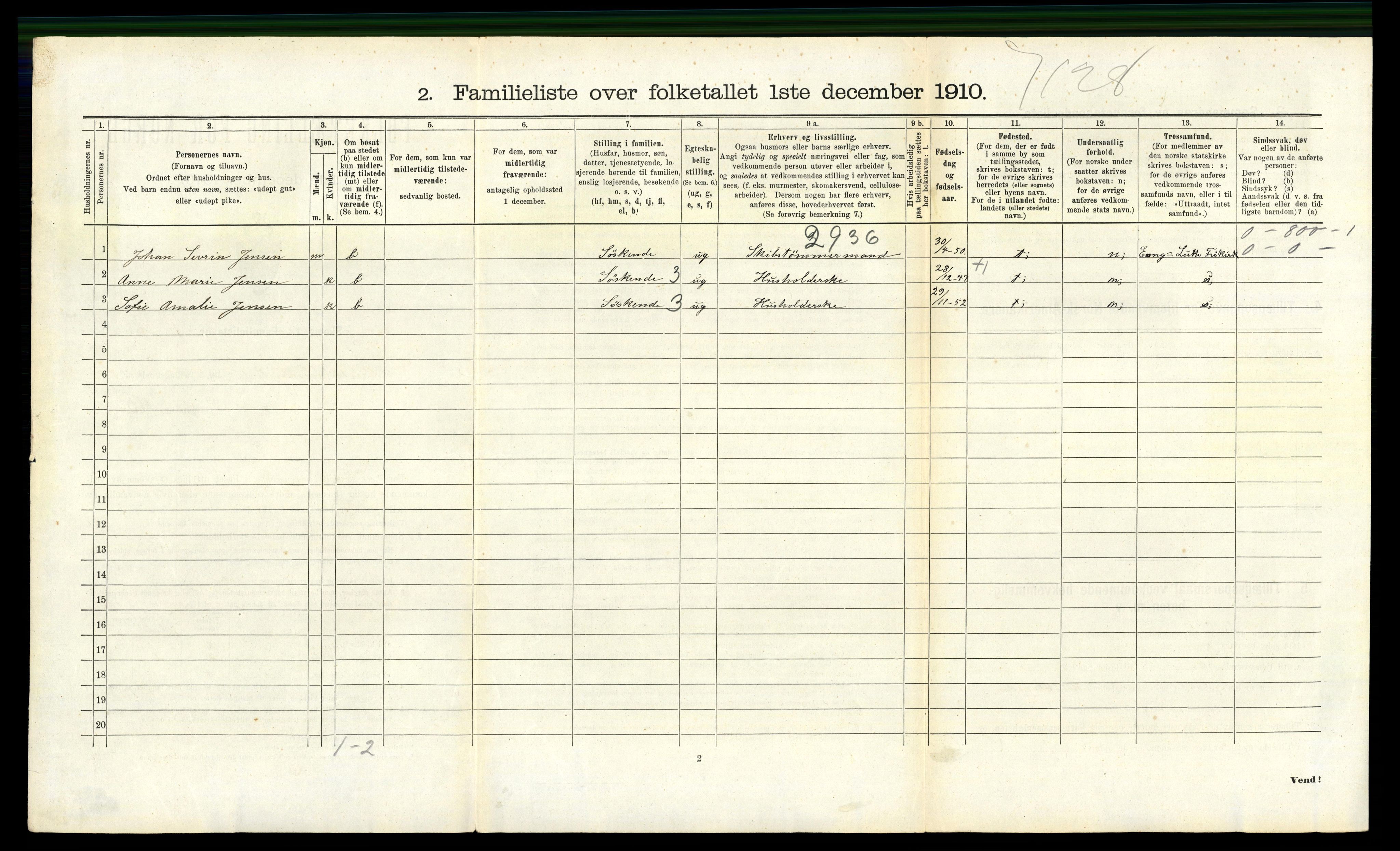 RA, 1910 census for Kristiansand, 1910, p. 4957