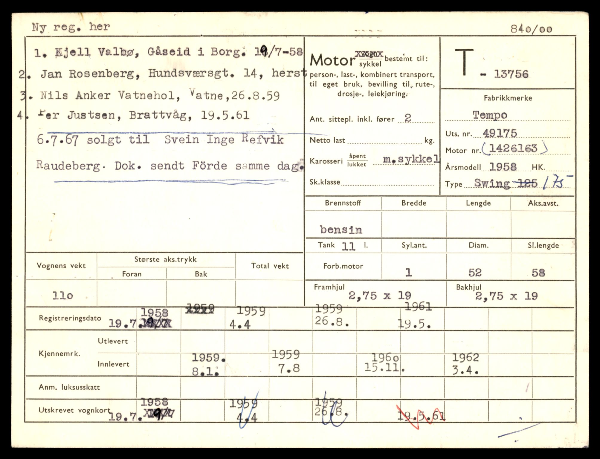 Møre og Romsdal vegkontor - Ålesund trafikkstasjon, AV/SAT-A-4099/F/Fe/L0041: Registreringskort for kjøretøy T 13710 - T 13905, 1927-1998, p. 813
