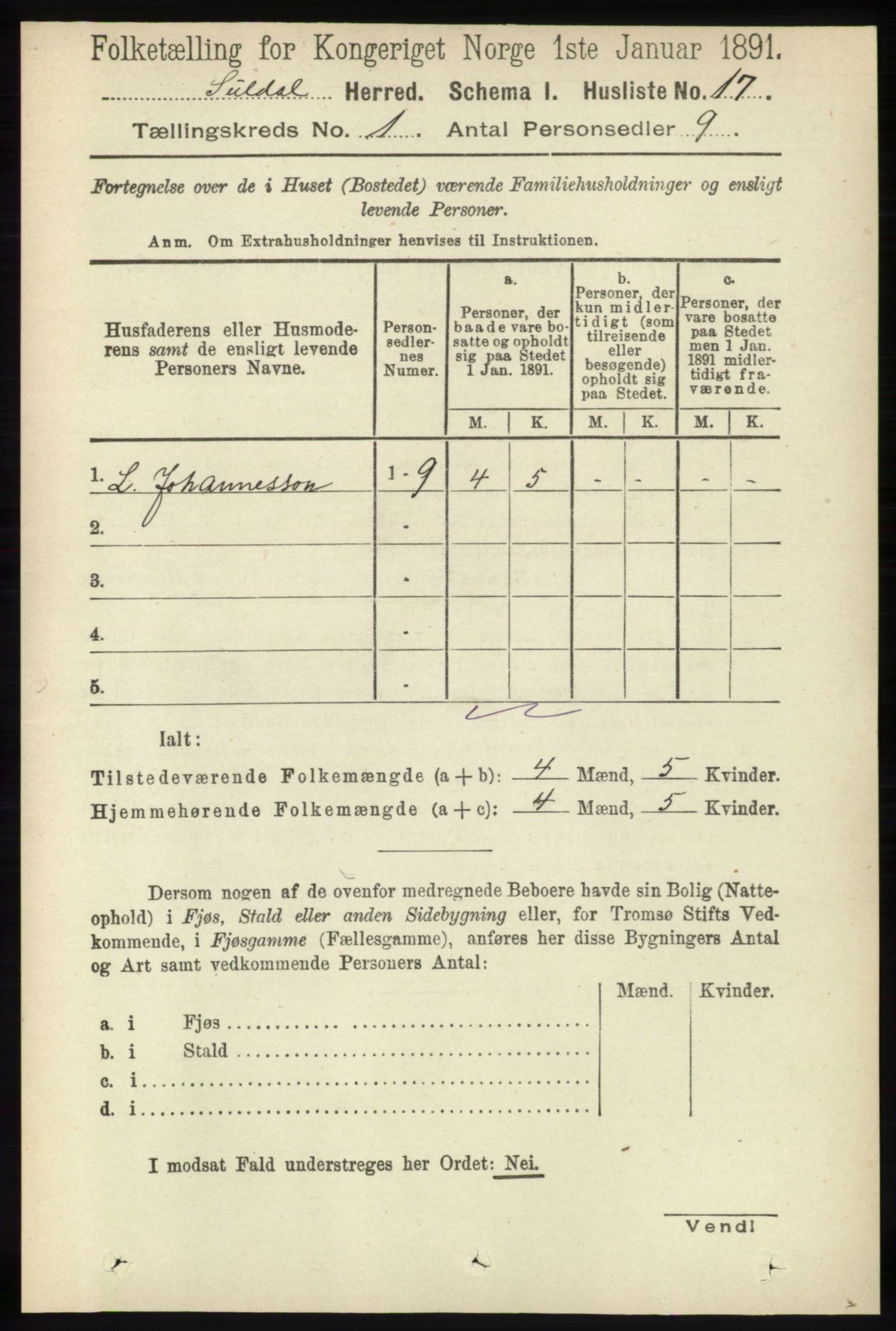 RA, 1891 census for 1134 Suldal, 1891, p. 41