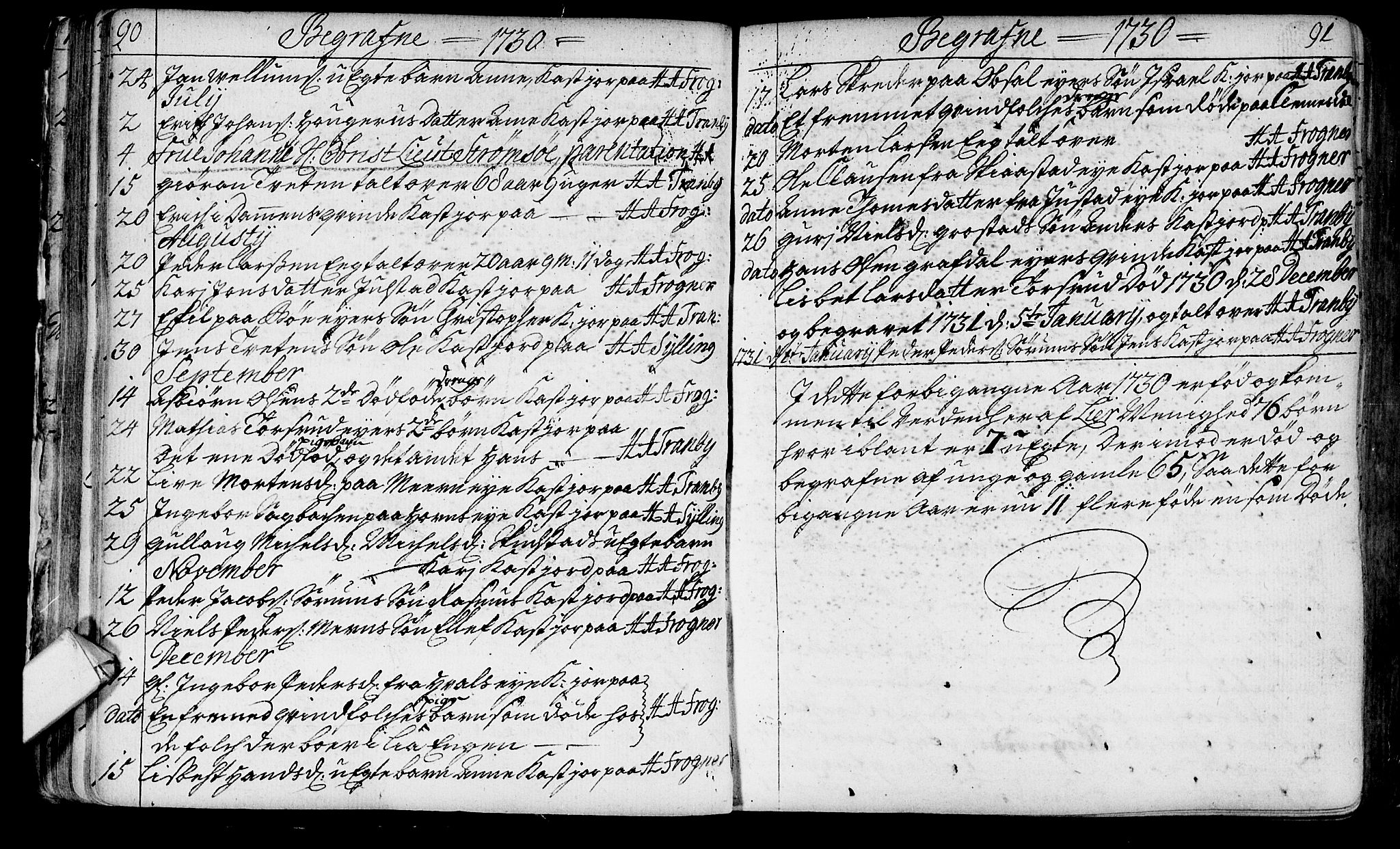 Lier kirkebøker, AV/SAKO-A-230/F/Fa/L0003: Parish register (official) no. I 3, 1727-1748, p. 90-91