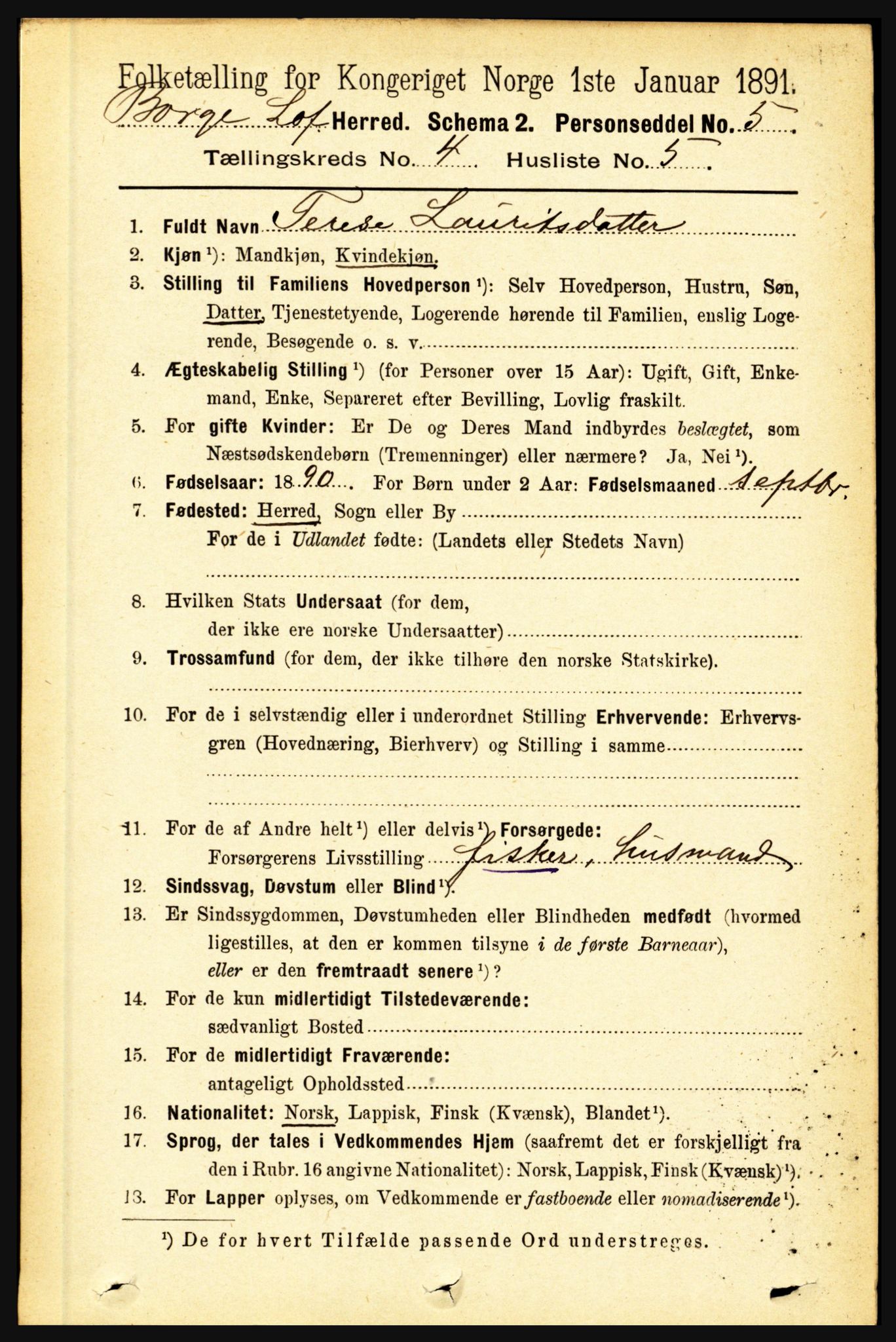 RA, 1891 census for 1862 Borge, 1891, p. 2195