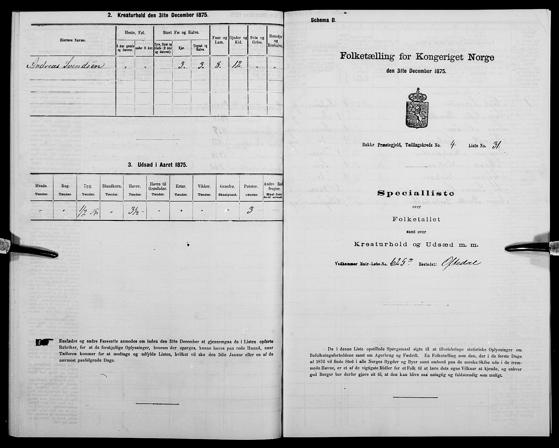 SAK, 1875 census for 1045P Bakke, 1875, p. 444