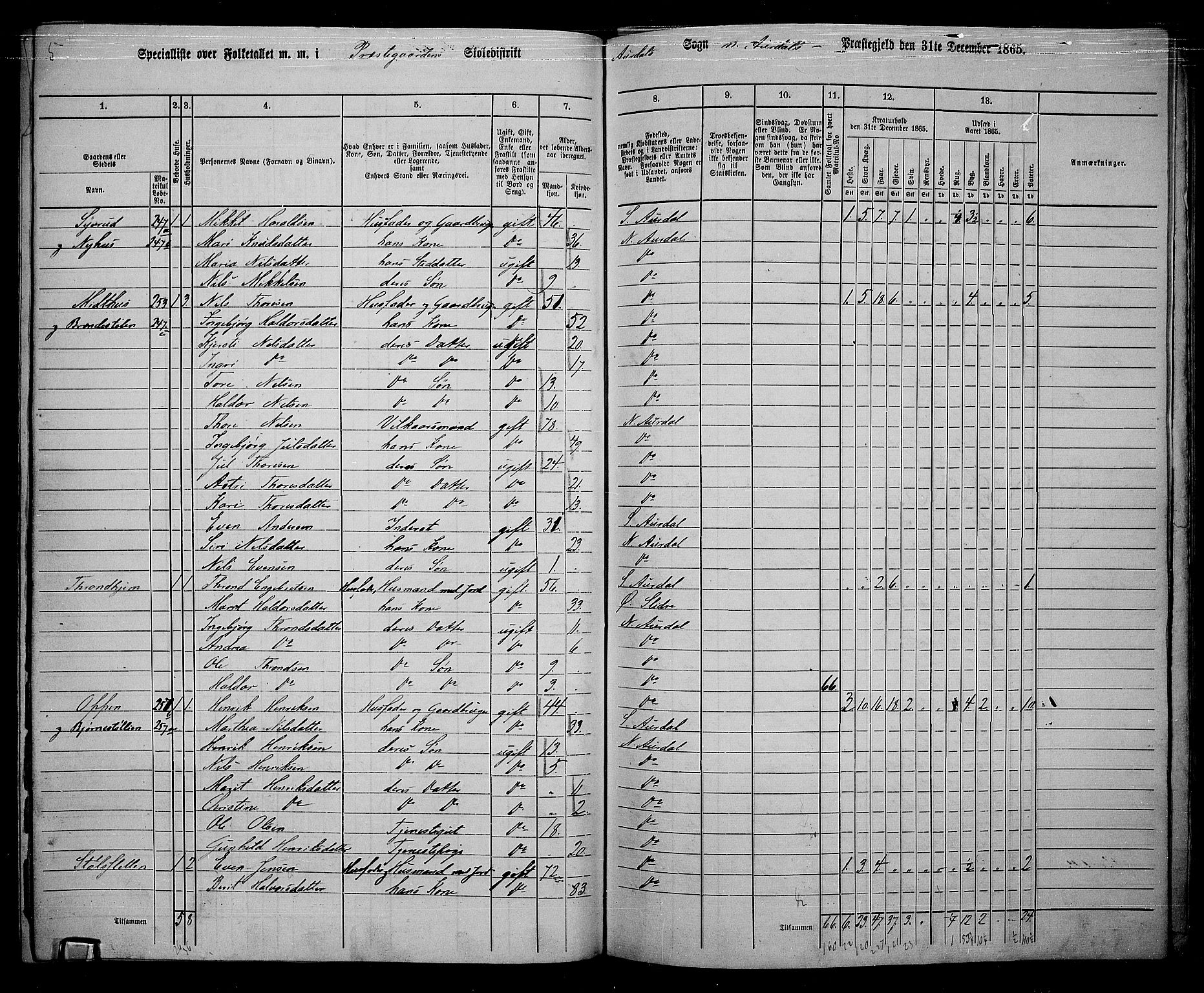 RA, 1865 census for Nord-Aurdal, 1865, p. 168