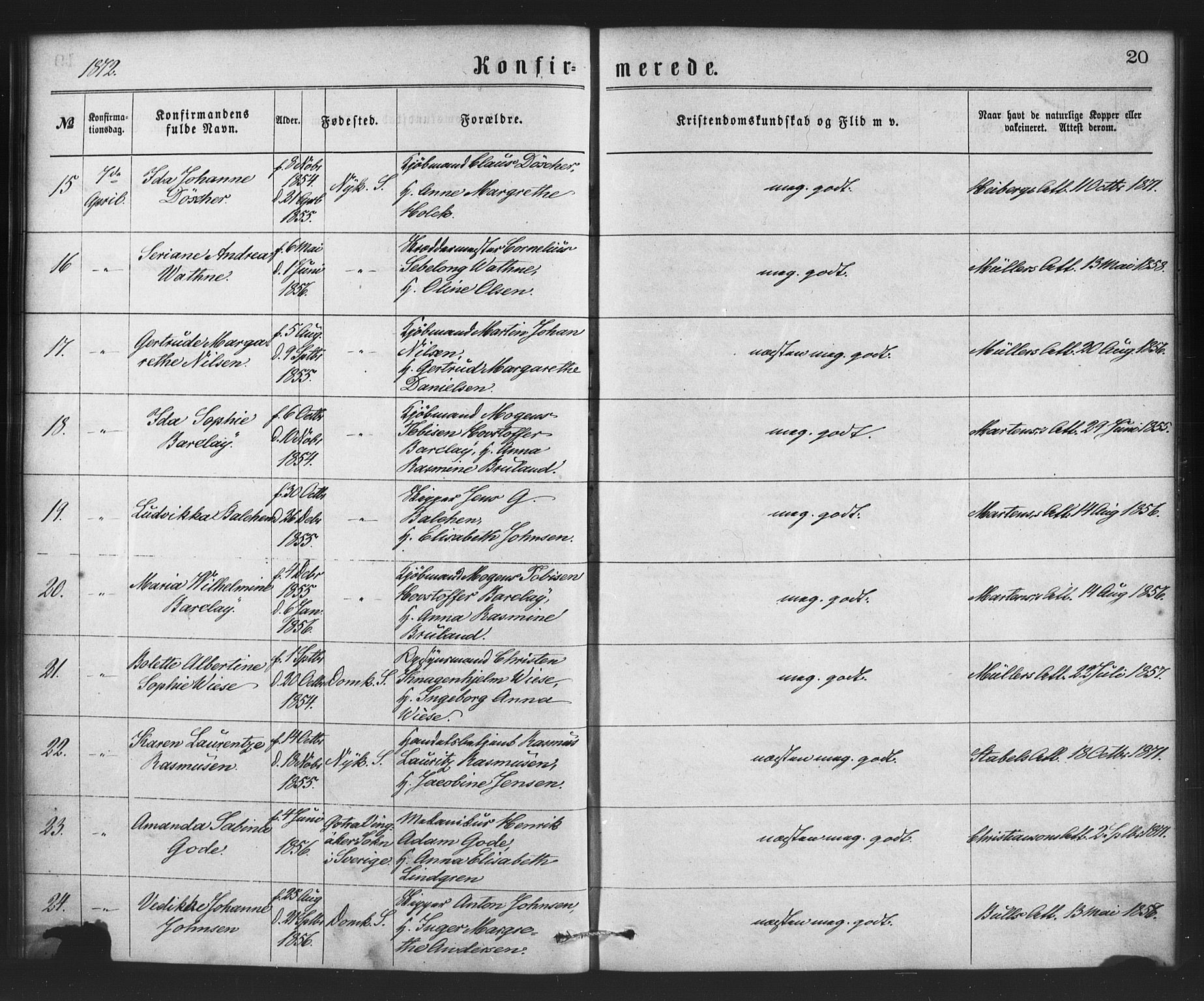 Nykirken Sokneprestembete, SAB/A-77101/H/Haa/L0026: Parish register (official) no. C 5, 1870-1886, p. 20
