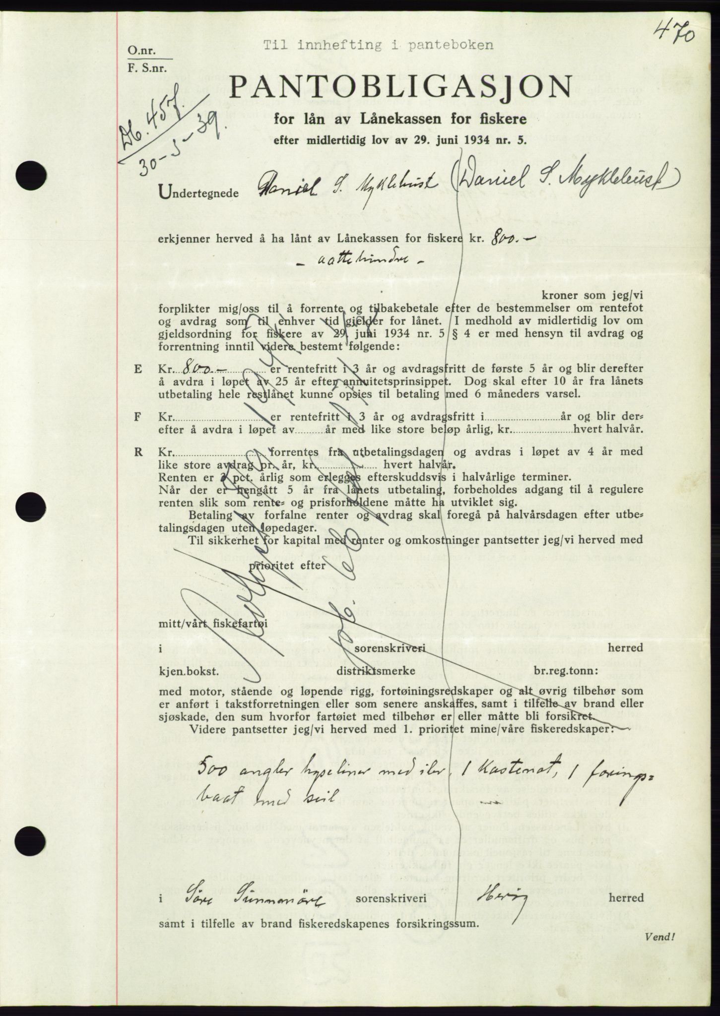 Søre Sunnmøre sorenskriveri, AV/SAT-A-4122/1/2/2C/L0067: Mortgage book no. 61, 1938-1939, Diary no: : 457/1939