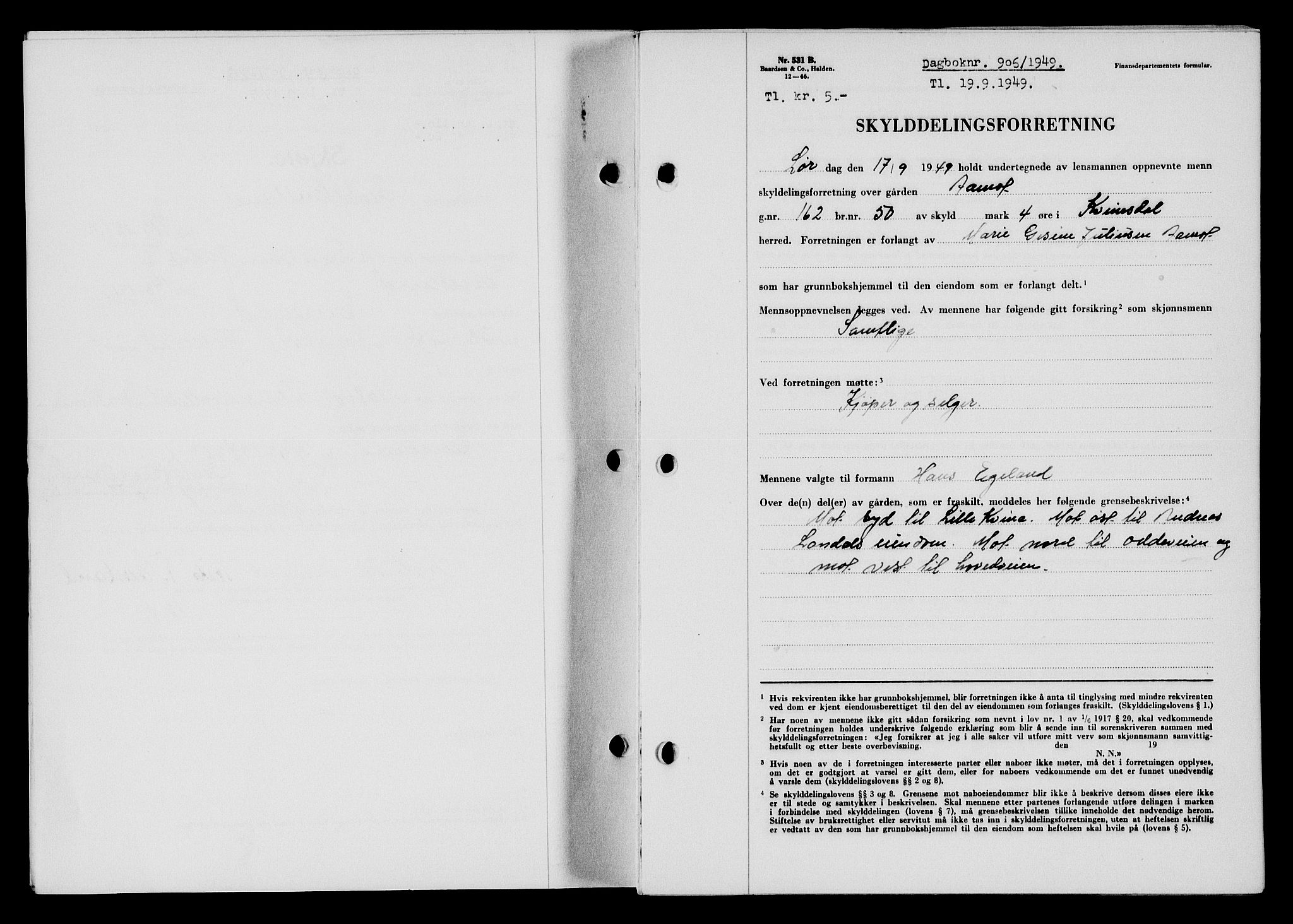 Flekkefjord sorenskriveri, SAK/1221-0001/G/Gb/Gba/L0065: Mortgage book no. A-13, 1949-1949, Diary no: : 906/1949