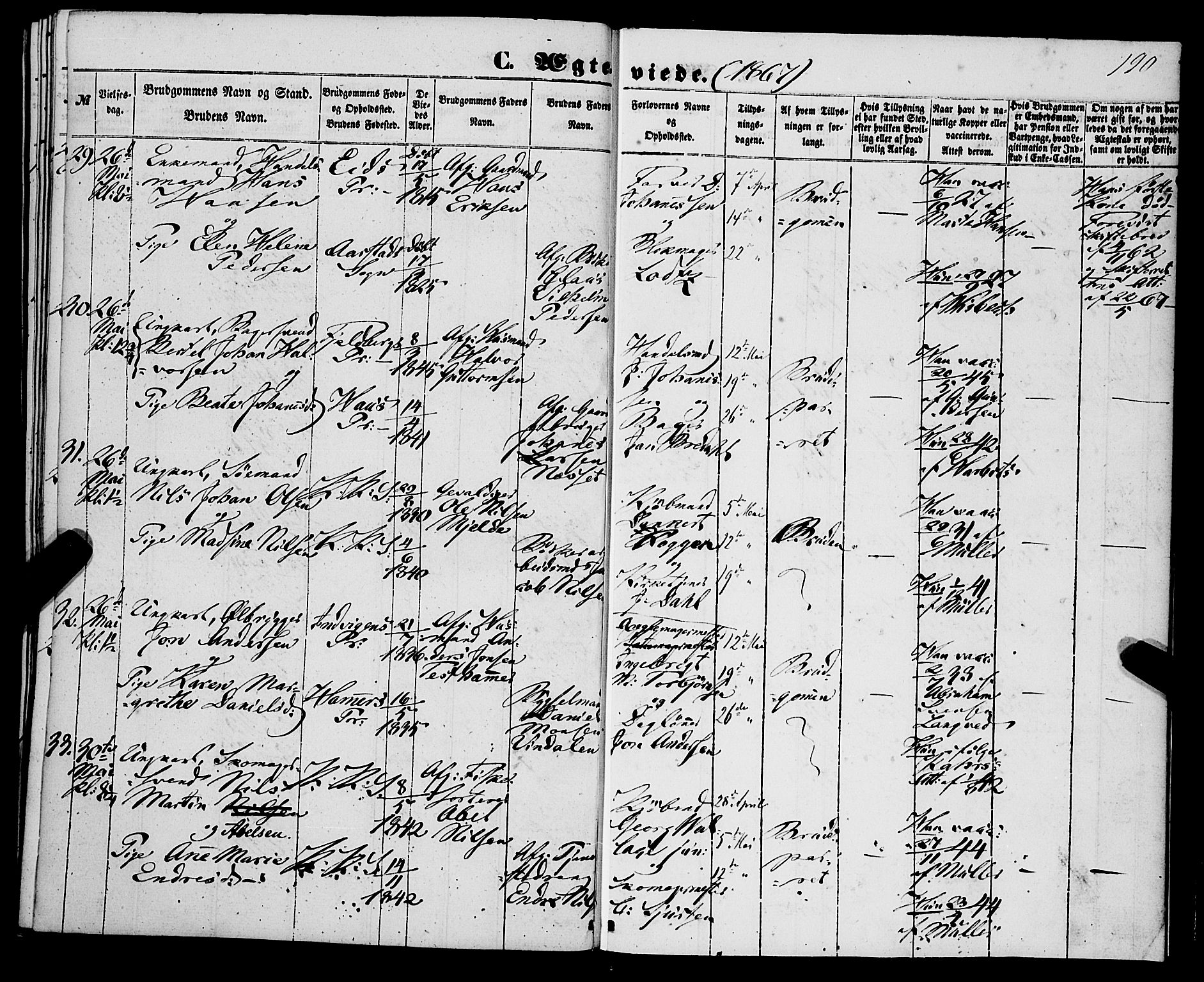 Korskirken sokneprestembete, AV/SAB-A-76101/H/Haa/L0035: Parish register (official) no. D 2, 1852-1867, p. 190