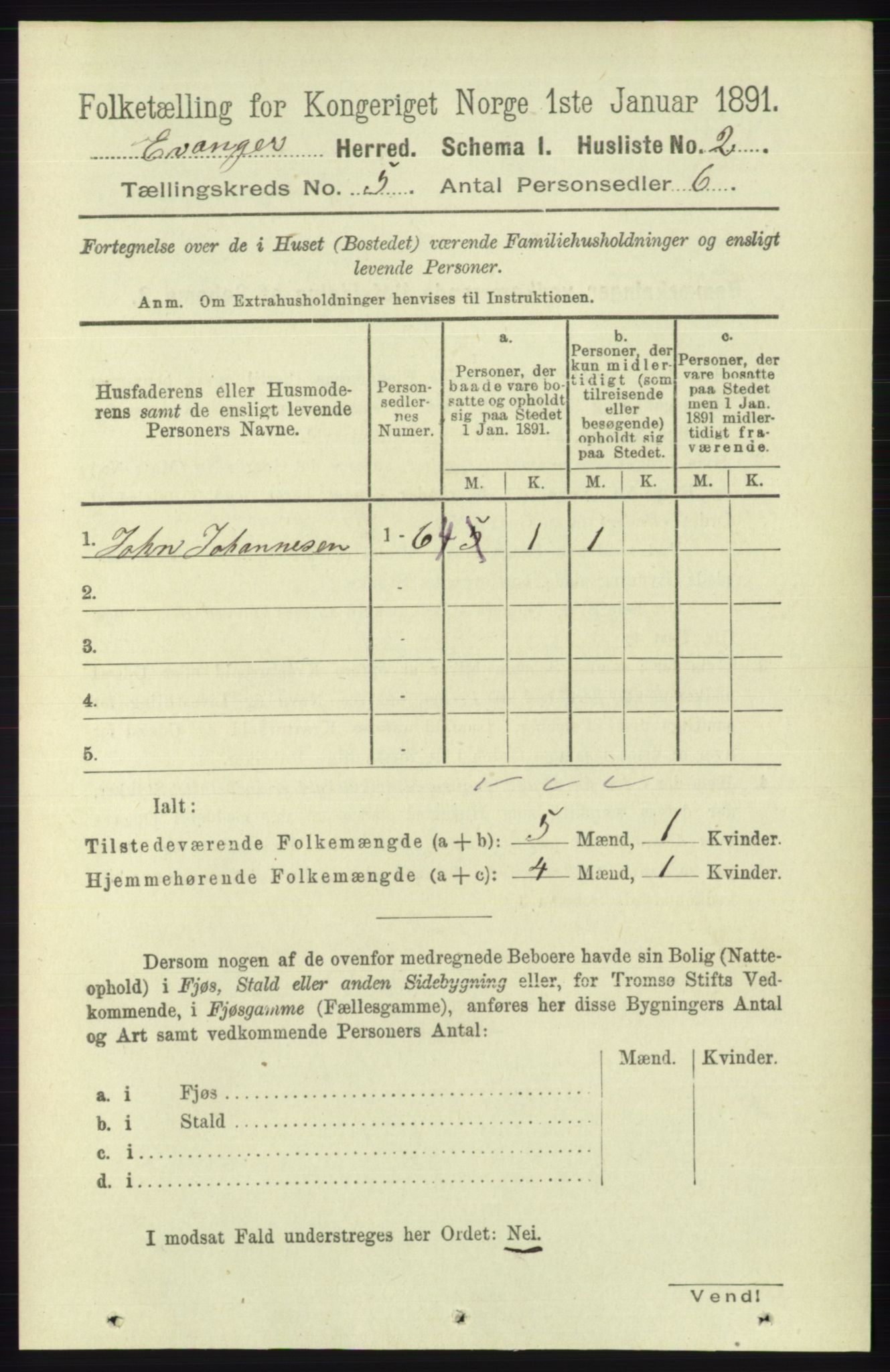 RA, 1891 census for 1237 Evanger, 1891, p. 1360