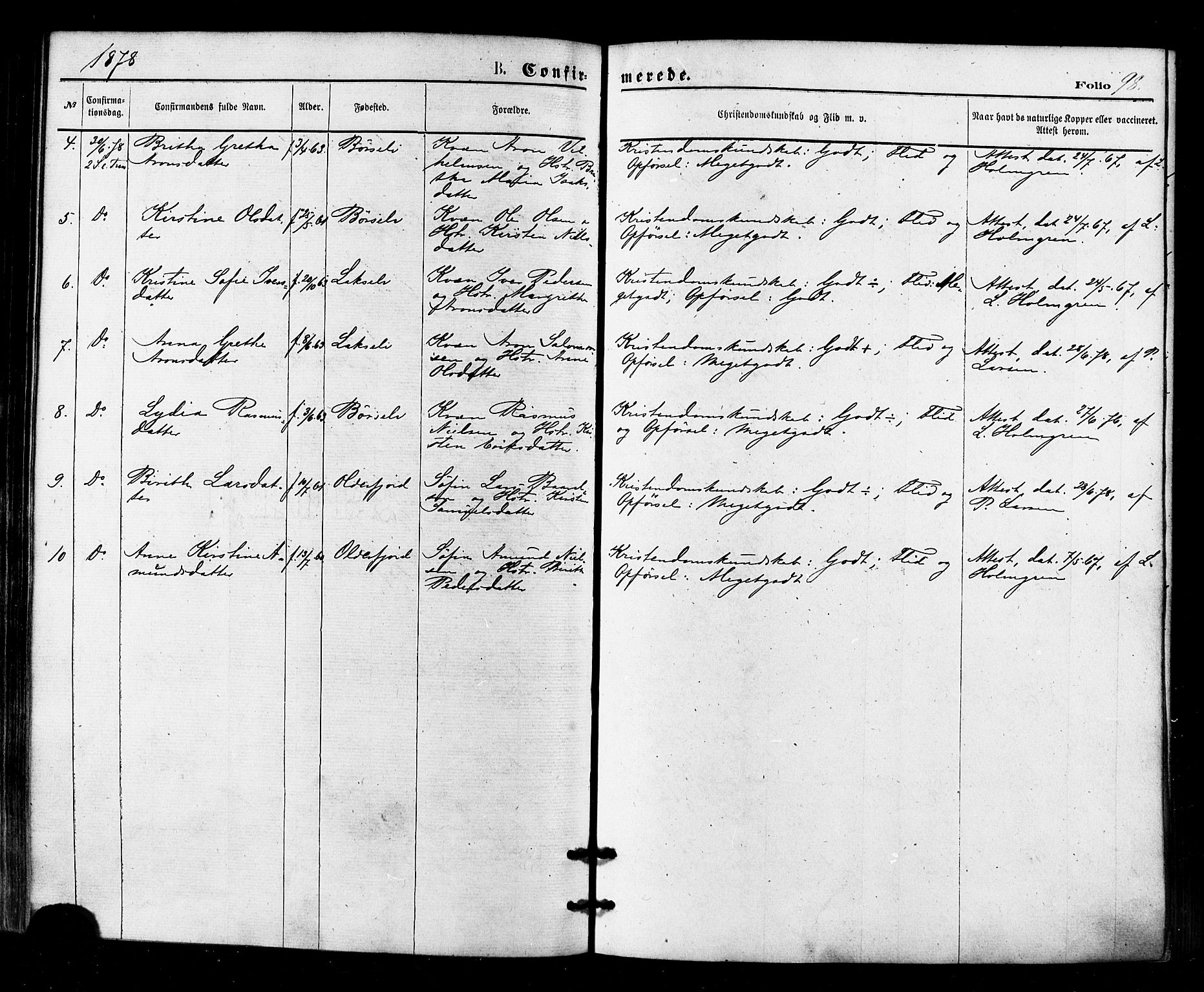 Kistrand/Porsanger sokneprestembete, AV/SATØ-S-1351/H/Ha/L0006.kirke: Parish register (official) no. 6, 1875-1880, p. 98