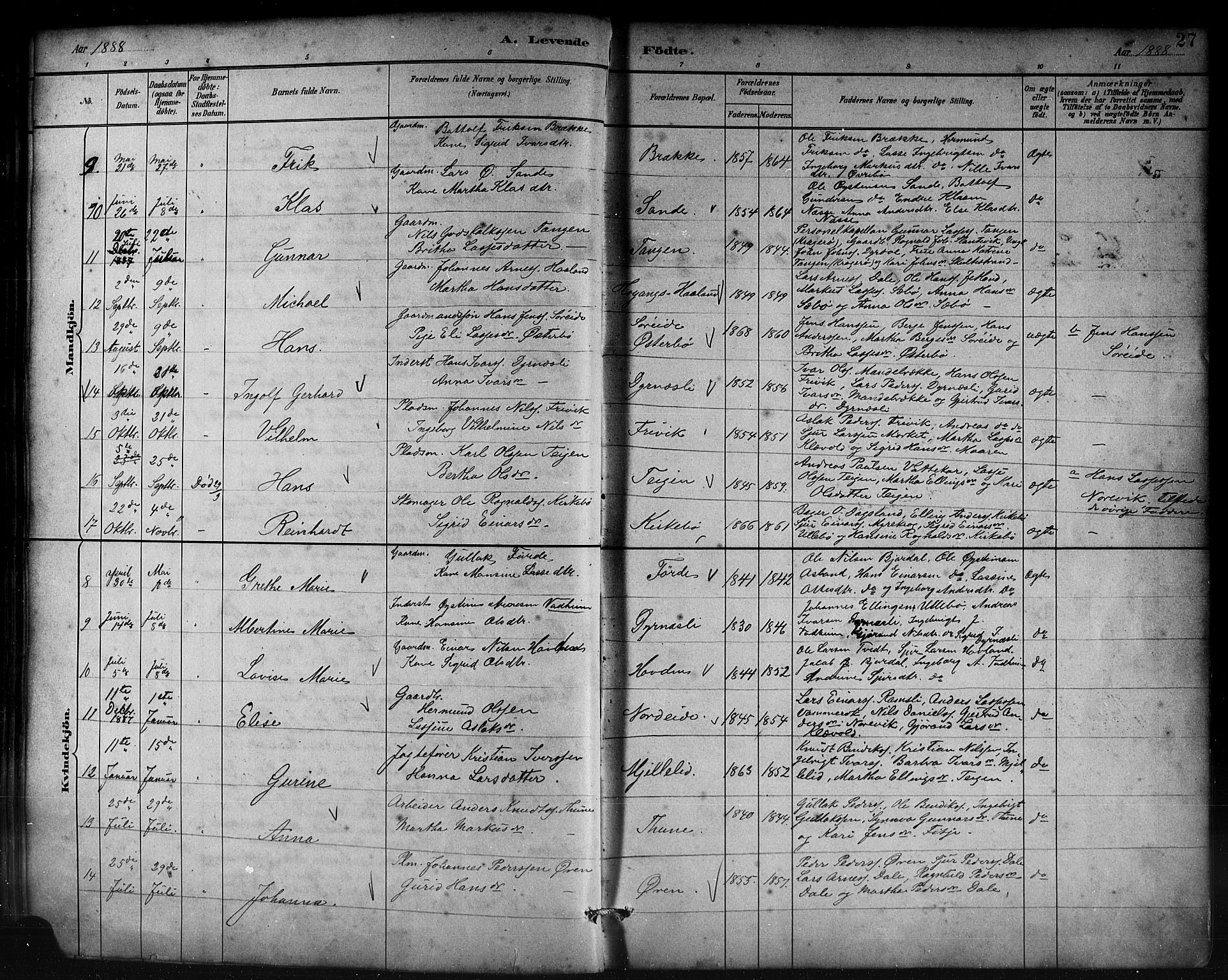 Lavik sokneprestembete, SAB/A-80901: Parish register (copy) no. B 3, 1882-1913, p. 27
